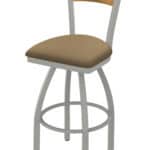25-Inch Medium Stained Medium Wood Keyhole Back Counter Stool with Steel Frame, Anodized Nickel Finish, Canter Sand Seat, and Single-Ring Base 6 25-Inch Medium Stained Medium Wood Keyhole Back Counter Stool with Steel Frame, Anodized Nickel Finish, Canter Sand Seat, and Single-Ring Base