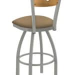 25-Inch Medium Stained Medium Wood Keyhole Back Counter Stool with Steel Frame, Anodized Nickel Finish, Canter Sand Seat, and Single-Ring Base 7 25-Inch Medium Stained Medium Wood Keyhole Back Counter Stool with Steel Frame, Anodized Nickel Finish, Canter Sand Seat, and Single-Ring Base