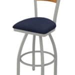25-Inch Medium Stained Medium Wood Keyhole Back Counter Stool with Steel Frame, Anodized Nickel Finish, Graph Anchor Seat, and Single-Ring Base
