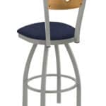 25-Inch Medium Stained Medium Wood Keyhole Back Counter Stool with Steel Frame, Anodized Nickel Finish, Graph Anchor Seat, and Single-Ring Base