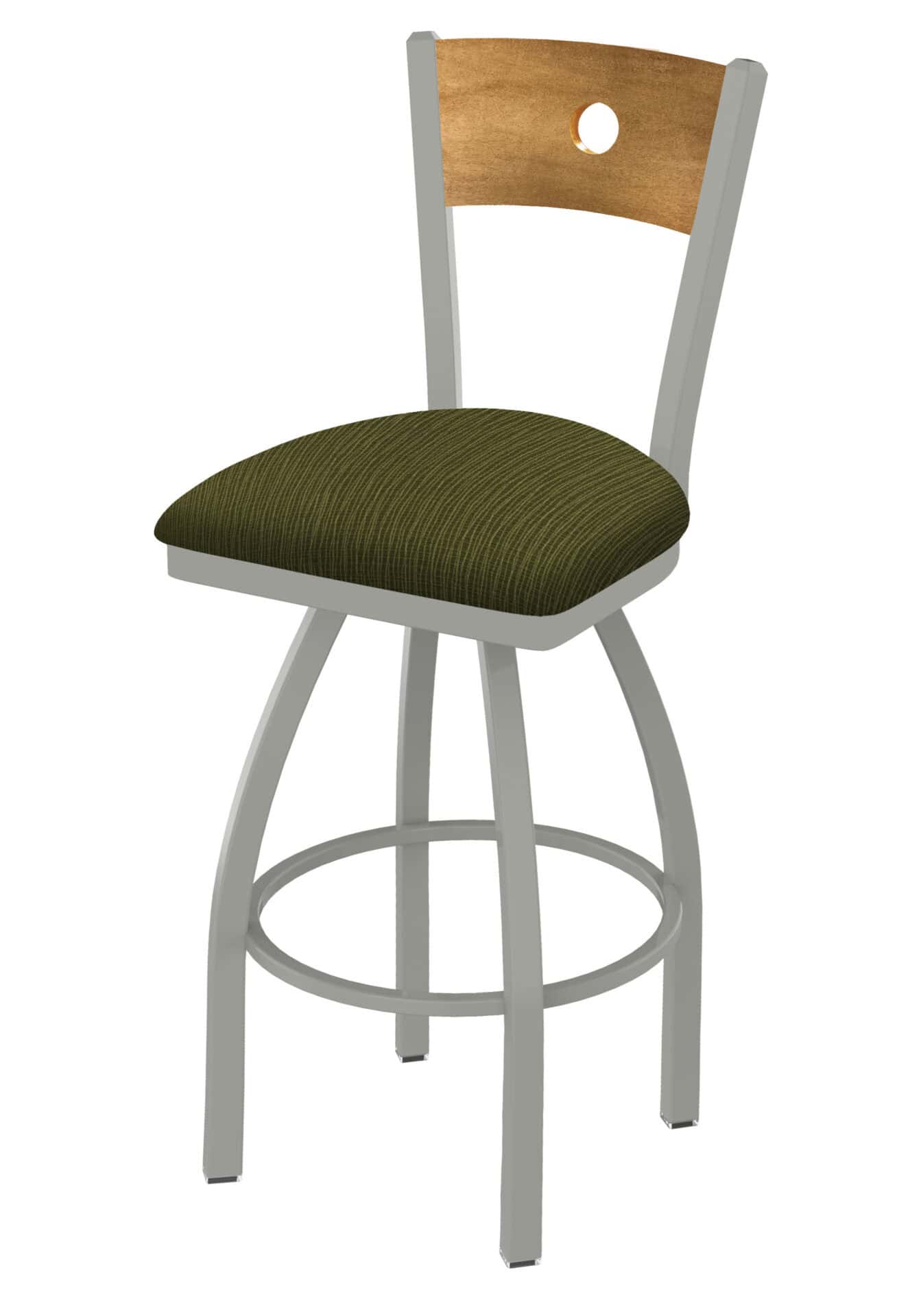 36-Inch Medium Stained Medium Wood Keyhole Back Bar Stool with Steel Frame, Anodized Nickel Finish, Graph Parrot Seat, and Single-Ring Base 1 36-Inch Medium Stained Medium Wood Keyhole Back Bar Stool with Steel Frame, Anodized Nickel Finish, Graph Parrot Seat, and Single-Ring Base