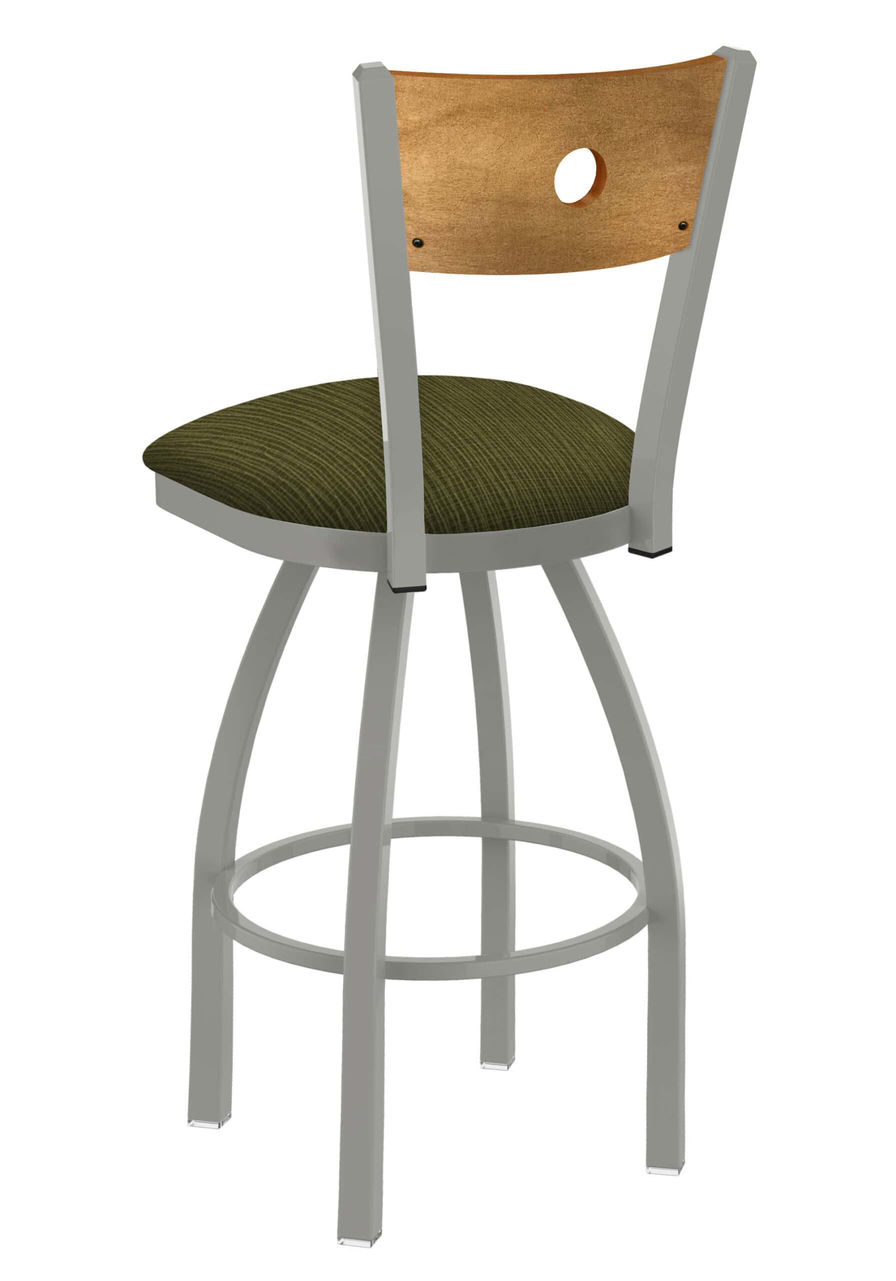 36-Inch Medium Stained Medium Wood Keyhole Back Bar Stool with Steel Frame, Anodized Nickel Finish, Graph Parrot Seat, and Single-Ring Base 7 36-Inch Medium Stained Medium Wood Keyhole Back Bar Stool with Steel Frame, Anodized Nickel Finish, Graph Parrot Seat, and Single-Ring Base