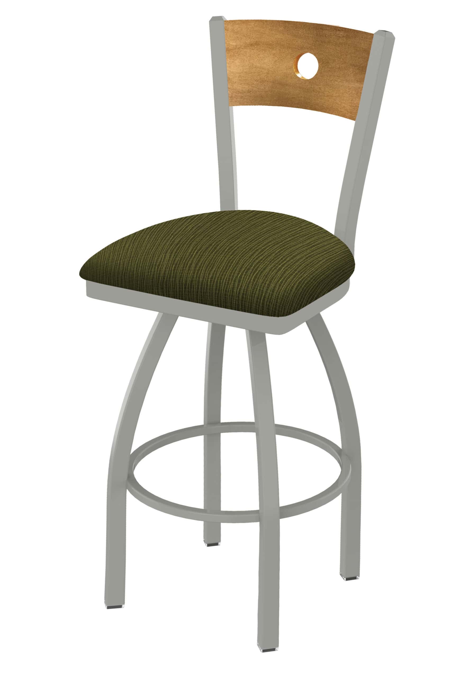 36-Inch Medium Stained Medium Wood Keyhole Back Bar Stool with Steel Frame, Anodized Nickel Finish, Graph Parrot Seat, and Single-Ring Base 6 36-Inch Medium Stained Medium Wood Keyhole Back Bar Stool with Steel Frame, Anodized Nickel Finish, Graph Parrot Seat, and Single-Ring Base