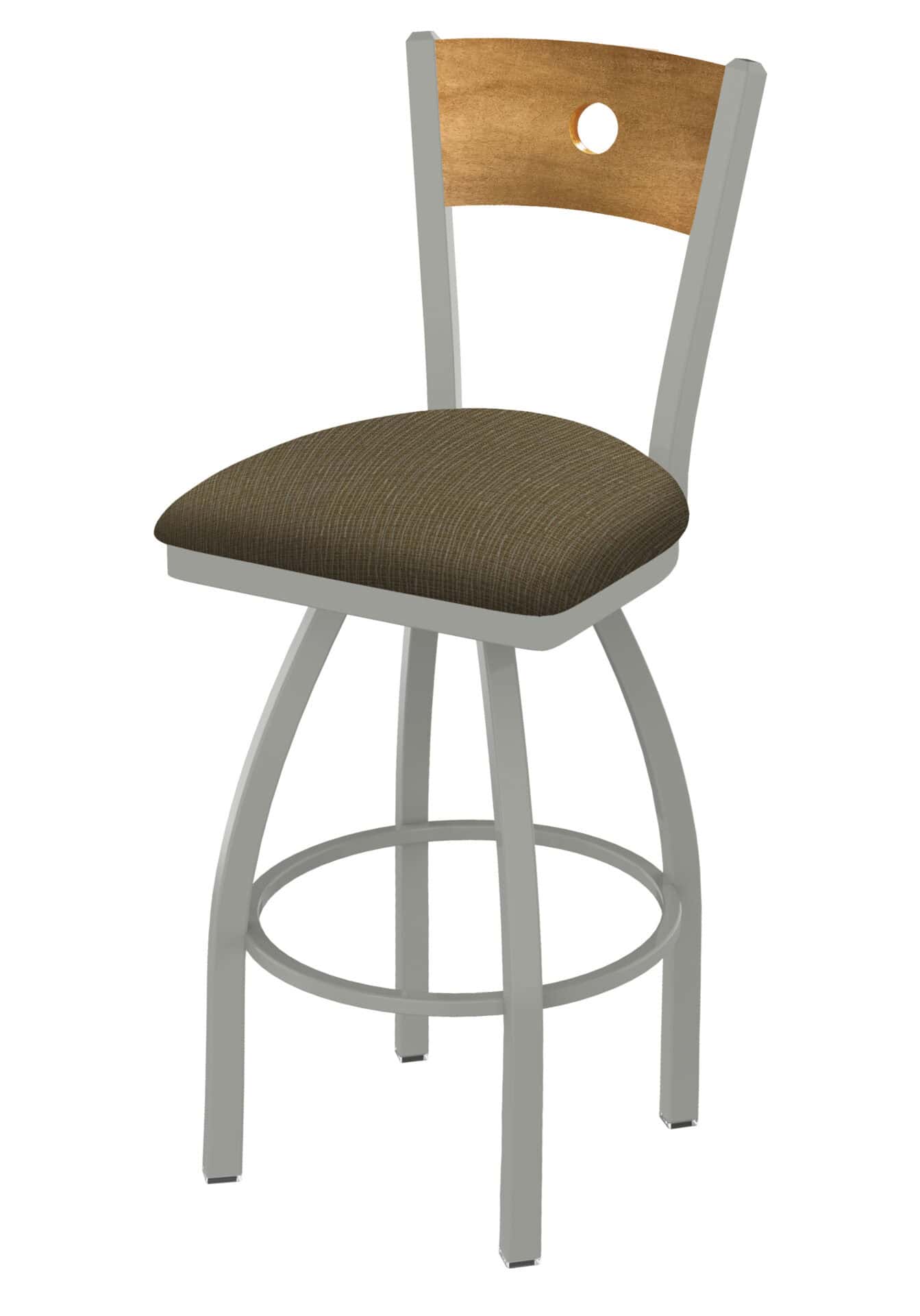 36-Inch Medium Stained Medium Wood Keyhole Back Bar Stool with Steel Frame, Anodized Nickel Finish, Graph Cork Seat, and Single-Ring Base 1 36-Inch Medium Stained Medium Wood Keyhole Back Bar Stool with Steel Frame, Anodized Nickel Finish, Graph Cork Seat, and Single-Ring Base