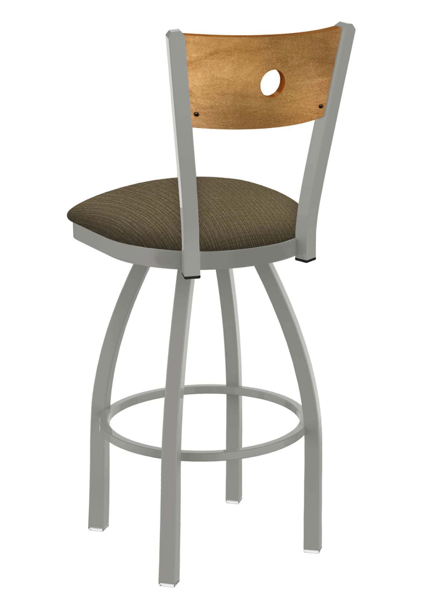 36-Inch Medium Stained Medium Wood Keyhole Back Bar Stool with Steel Frame, Anodized Nickel Finish, Graph Cork Seat, and Single-Ring Base 2 36-Inch Medium Stained Medium Wood Keyhole Back Bar Stool with Steel Frame, Anodized Nickel Finish, Graph Cork Seat, and Single-Ring Base - Image 2
