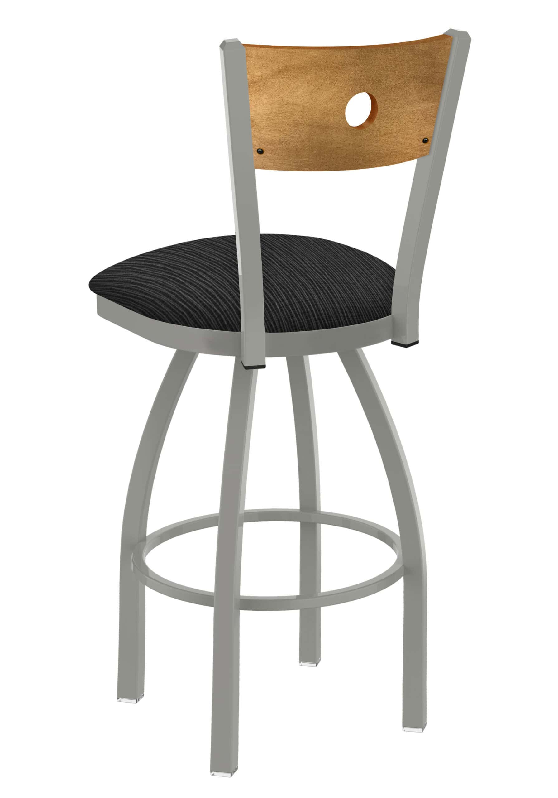 36-Inch Medium Stained Medium Wood Keyhole Back Bar Stool with Steel Frame, Anodized Nickel Finish, Graph Coal Seat, and Single-Ring Base 7 36-Inch Medium Stained Medium Wood Keyhole Back Bar Stool with Steel Frame, Anodized Nickel Finish, Graph Coal Seat, and Single-Ring Base
