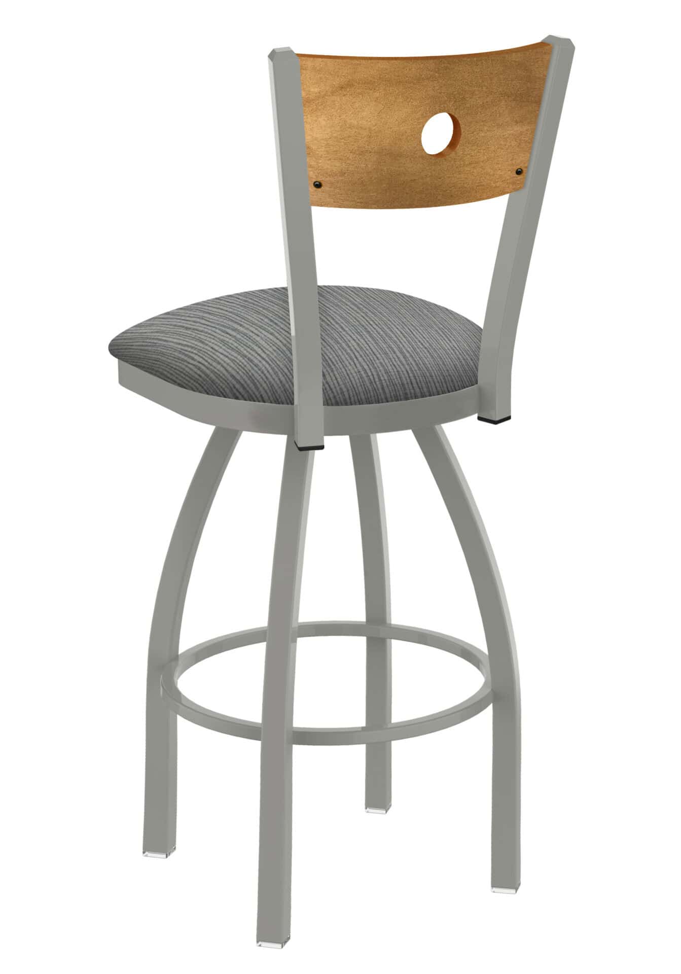 36-Inch Medium Stained Medium Wood Keyhole Back Bar Stool with Steel Frame, Anodized Nickel Finish, Graph Alpine Seat, and Single-Ring Base 2 36-Inch Medium Stained Medium Wood Keyhole Back Bar Stool with Steel Frame, Anodized Nickel Finish, Graph Alpine Seat, and Single-Ring Base - Image 2