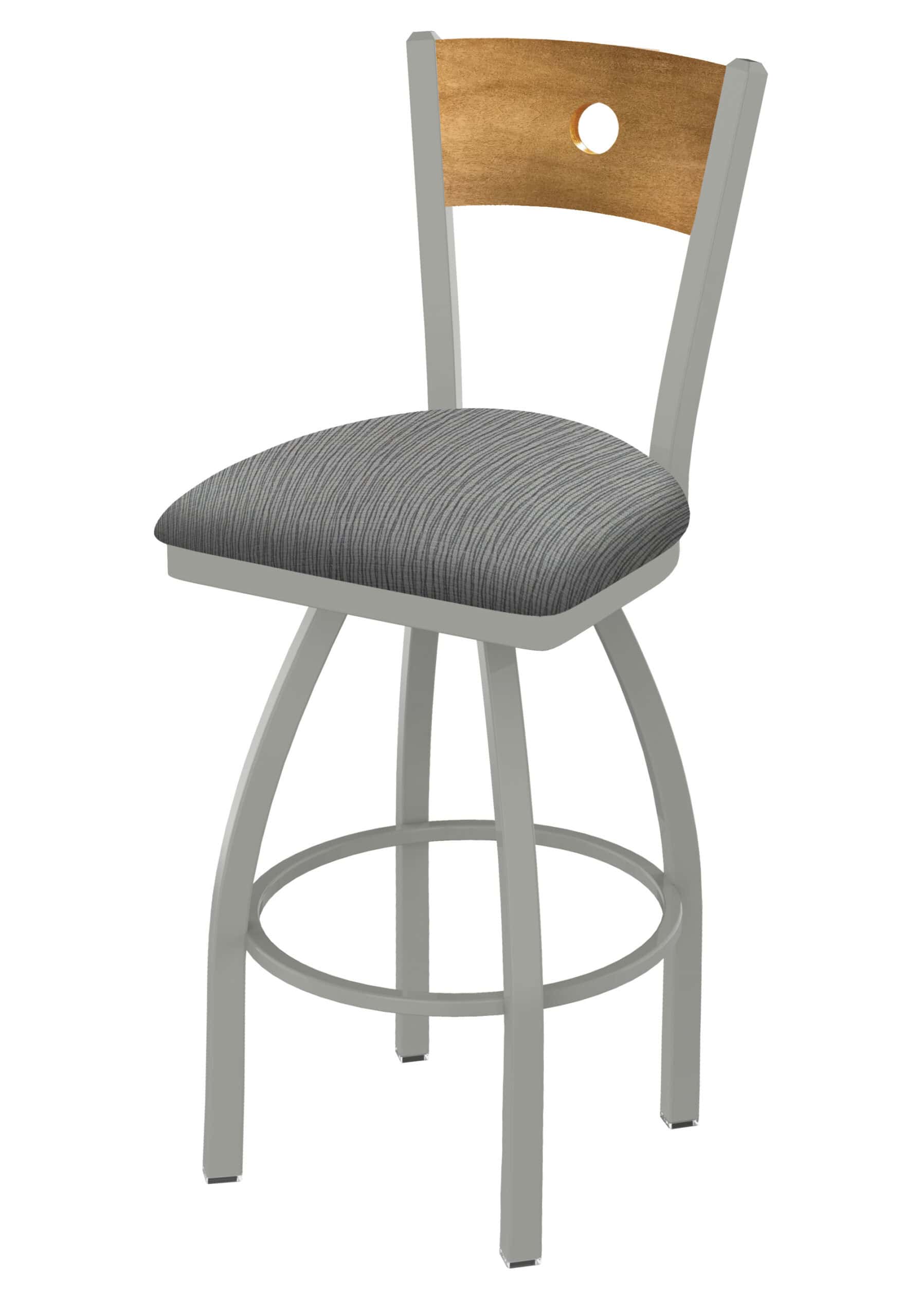 36-Inch Medium Stained Medium Wood Keyhole Back Bar Stool with Steel Frame, Anodized Nickel Finish, Graph Alpine Seat, and Single-Ring Base 6 36-Inch Medium Stained Medium Wood Keyhole Back Bar Stool with Steel Frame, Anodized Nickel Finish, Graph Alpine Seat, and Single-Ring Base