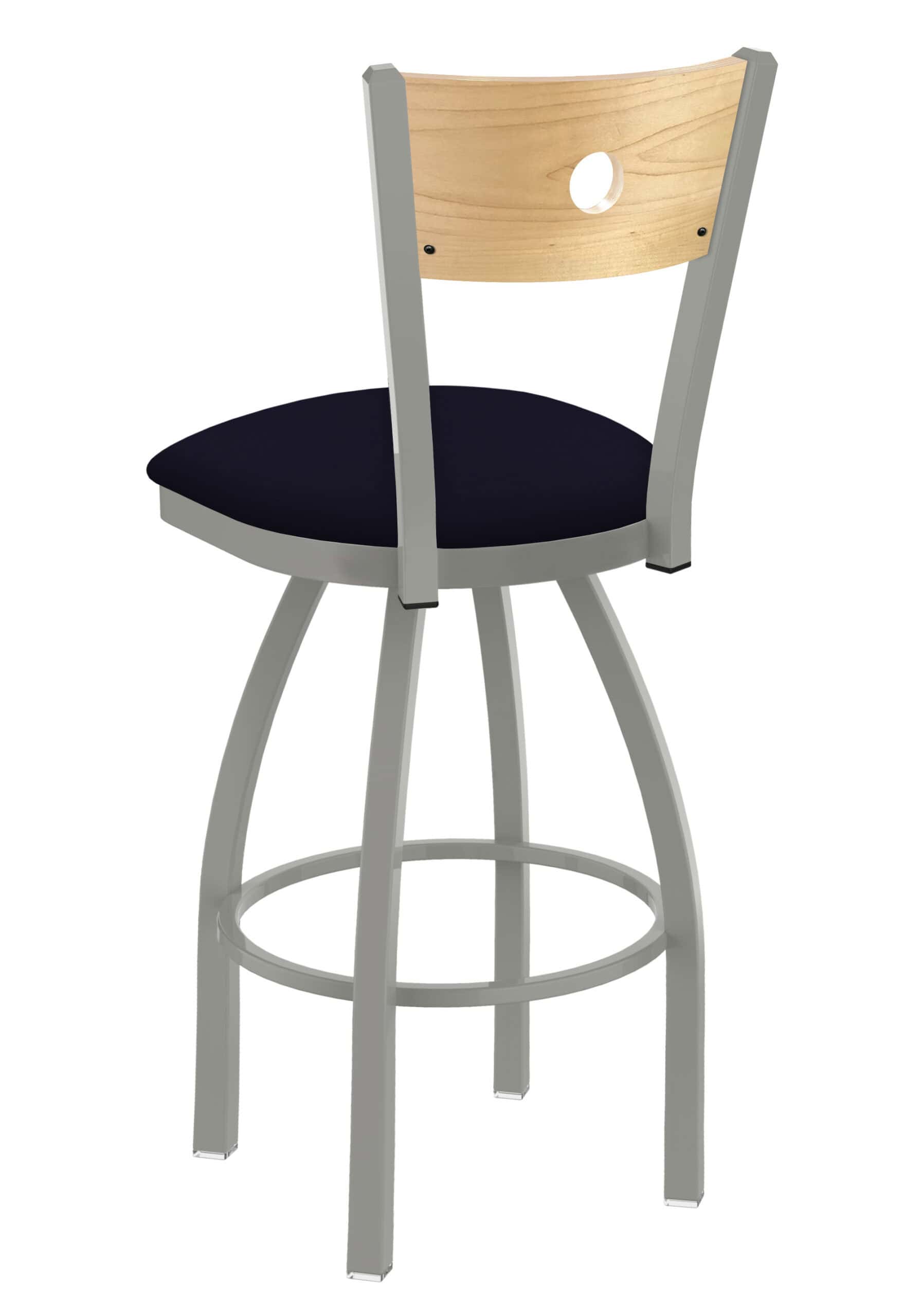 36-Inch Natural Finish Wood Keyhole Back Bar Stool with Steel Frame, Anodized Nickel Finish, Canter Twilight Seat, and Single-Ring Base 7 36-Inch Natural Finish Wood Keyhole Back Bar Stool with Steel Frame, Anodized Nickel Finish, Canter Twilight Seat, and Single-Ring Base