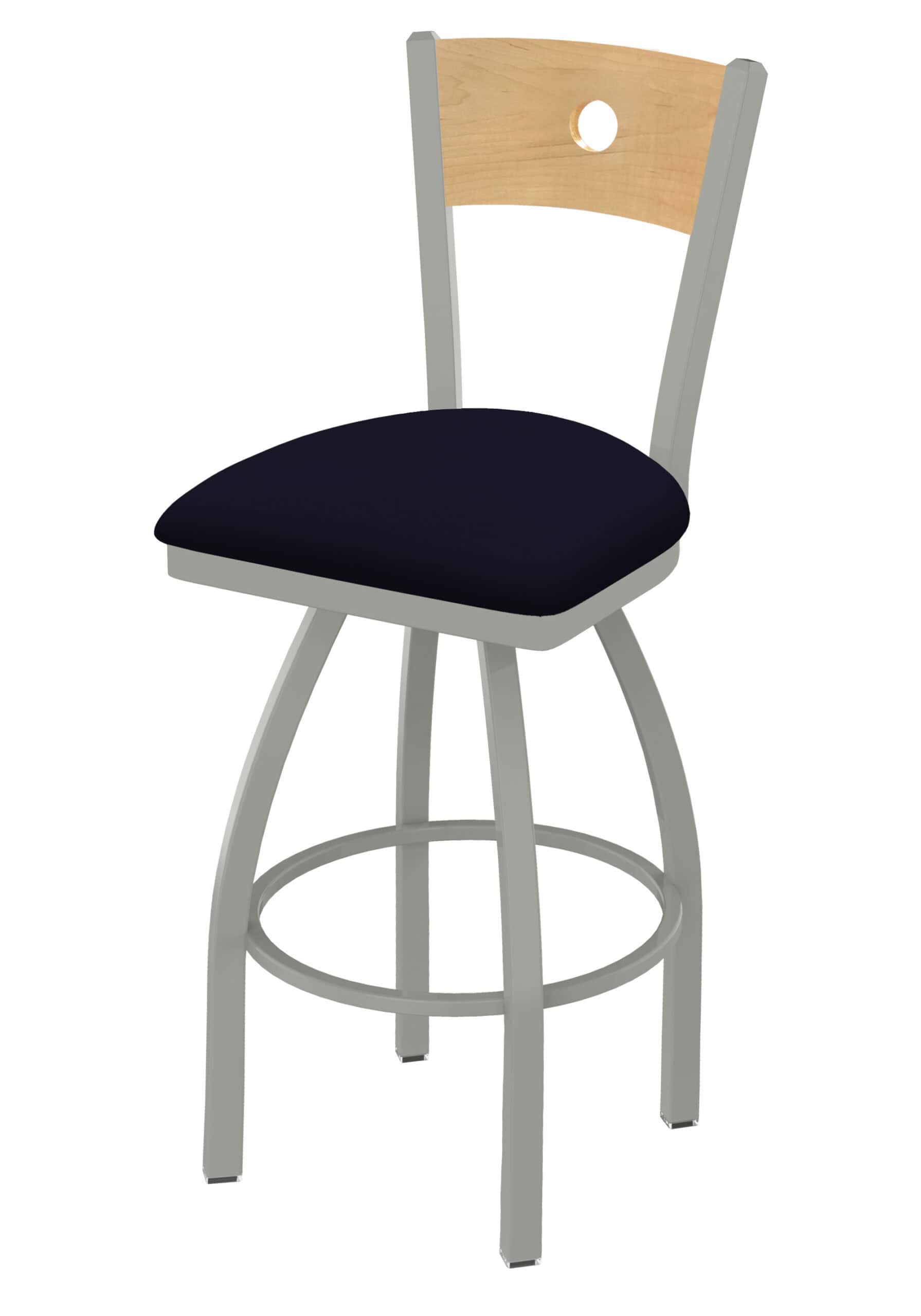 36-Inch Natural Finish Wood Keyhole Back Bar Stool with Steel Frame, Anodized Nickel Finish, Canter Twilight Seat, and Single-Ring Base 6 36-Inch Natural Finish Wood Keyhole Back Bar Stool with Steel Frame, Anodized Nickel Finish, Canter Twilight Seat, and Single-Ring Base
