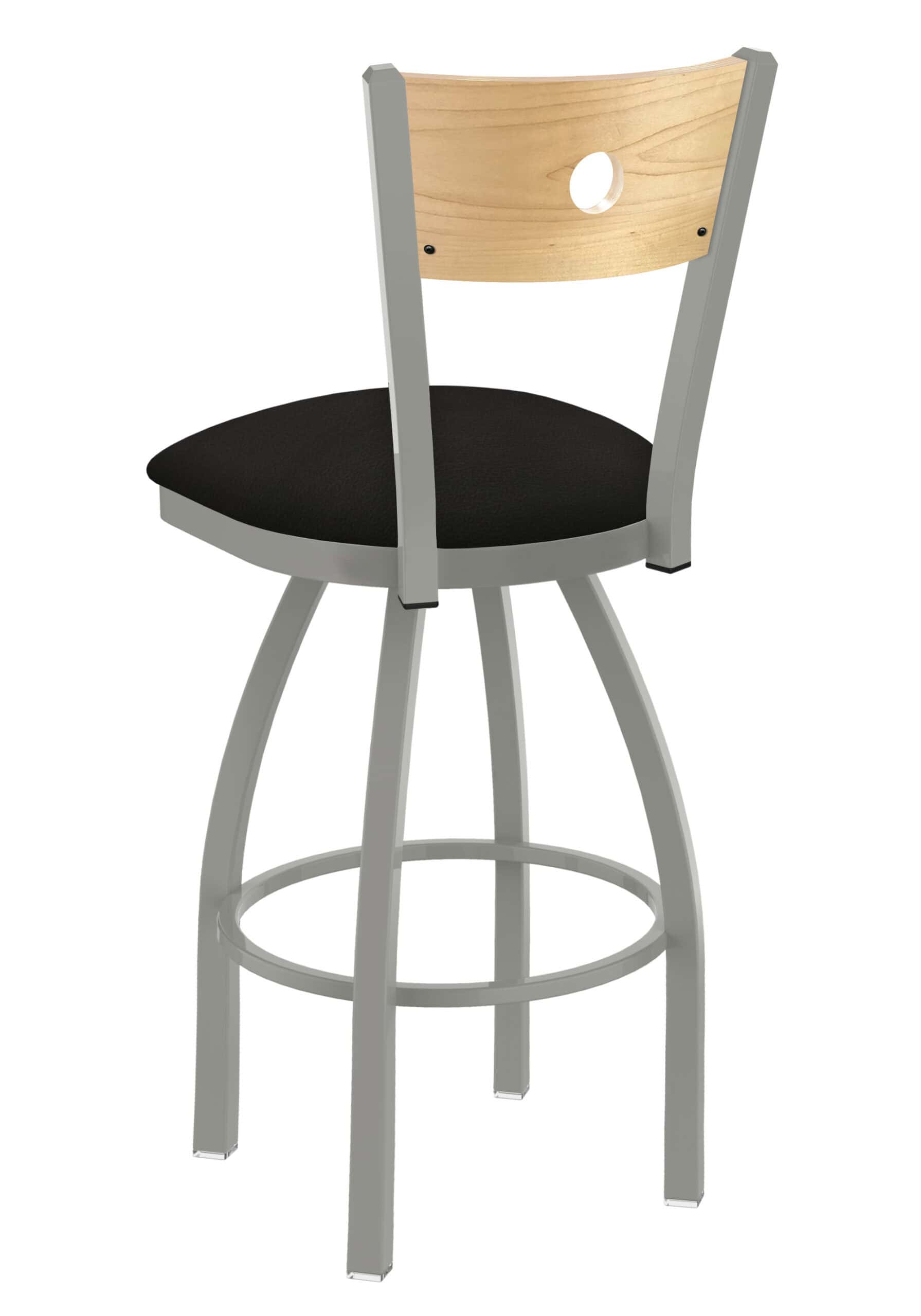 36-Inch Natural Finish Wood Keyhole Back Bar Stool with Steel Frame, Anodized Nickel Finish, Canter Espresso Seat, and Single-Ring Base 7 36-Inch Natural Finish Wood Keyhole Back Bar Stool with Steel Frame, Anodized Nickel Finish, Canter Espresso Seat, and Single-Ring Base