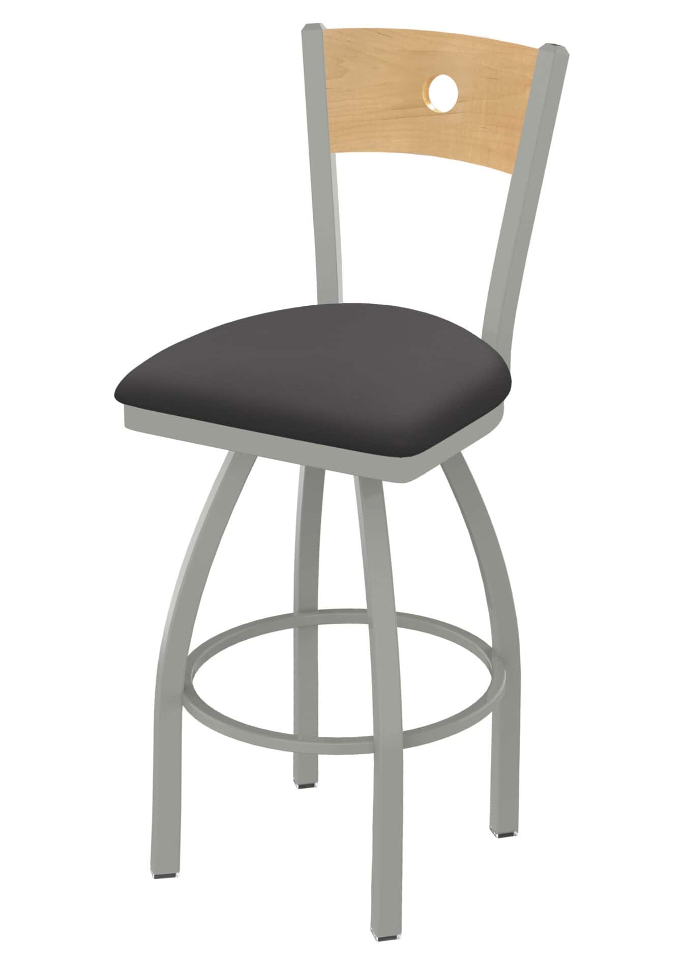 36-Inch Natural Finish Wood Keyhole Back Bar Stool with Steel Frame, Anodized Nickel Finish, Canter Storm Seat, and Single-Ring Base 1 36-Inch Natural Finish Wood Keyhole Back Bar Stool with Steel Frame, Anodized Nickel Finish, Canter Storm Seat, and Single-Ring Base
