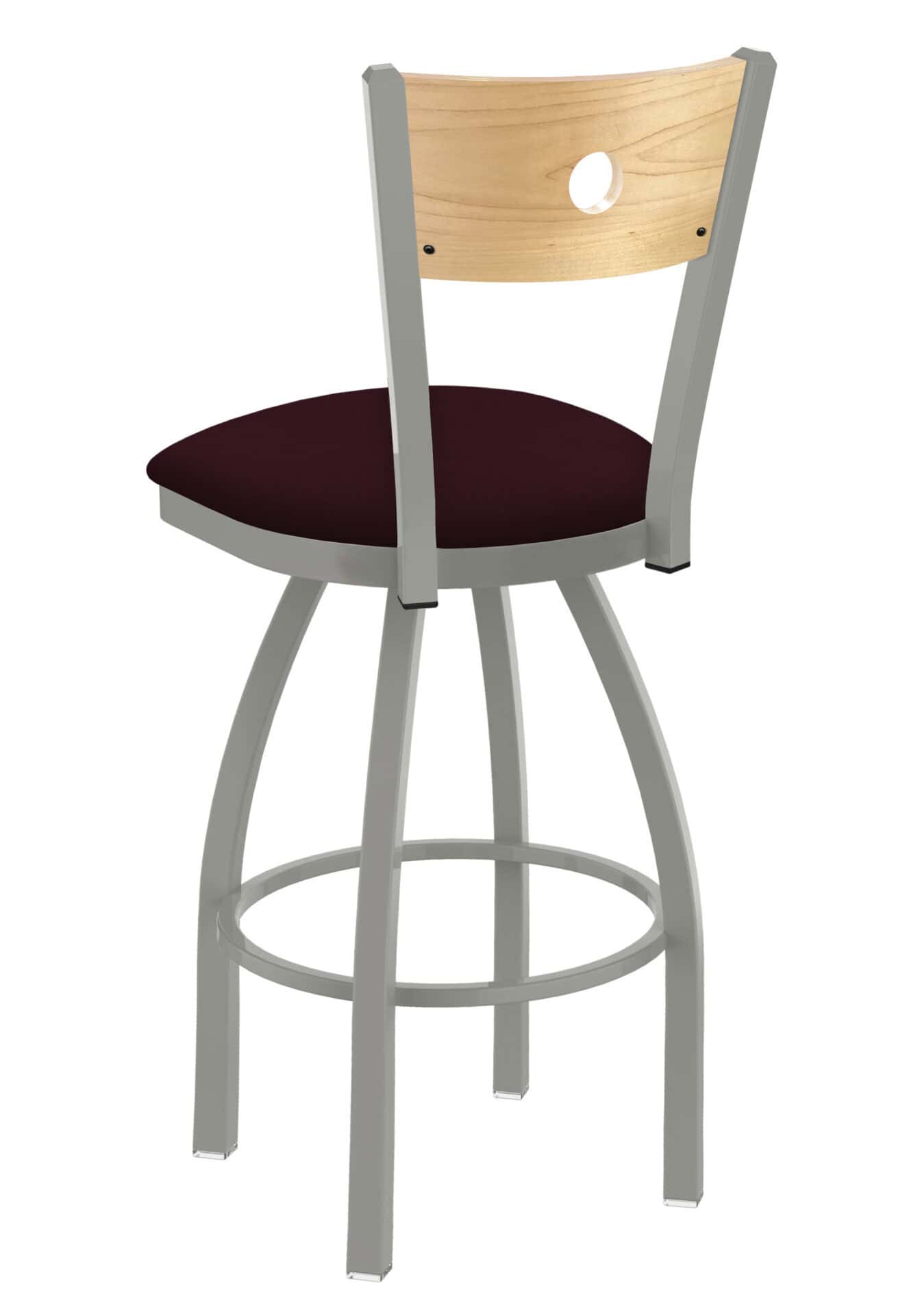 36-Inch Natural Finish Wood Keyhole Back Bar Stool with Steel Frame, Anodized Nickel Finish, Canter Bordeaux Seat, and Single-Ring Base 2 36-Inch Natural Finish Wood Keyhole Back Bar Stool with Steel Frame, Anodized Nickel Finish, Canter Bordeaux Seat, and Single-Ring Base - Image 2