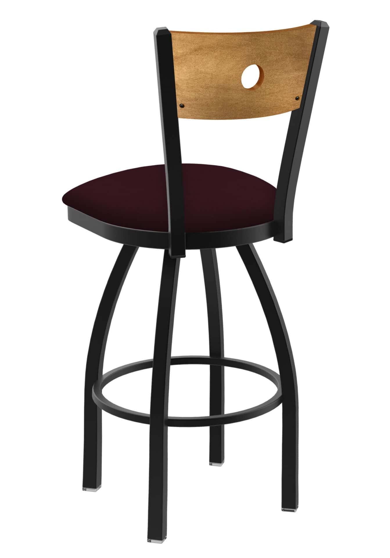 36-Inch Medium Stained Medium Wood Keyhole Back Bar Stool with Steel Frame, Black Wrinkle Finish, Canter Bordeaux Seat, and Single-Ring Base 2 36-Inch Medium Stained Medium Wood Keyhole Back Bar Stool with Steel Frame, Black Wrinkle Finish, Canter Bordeaux Seat, and Single-Ring Base - Image 2