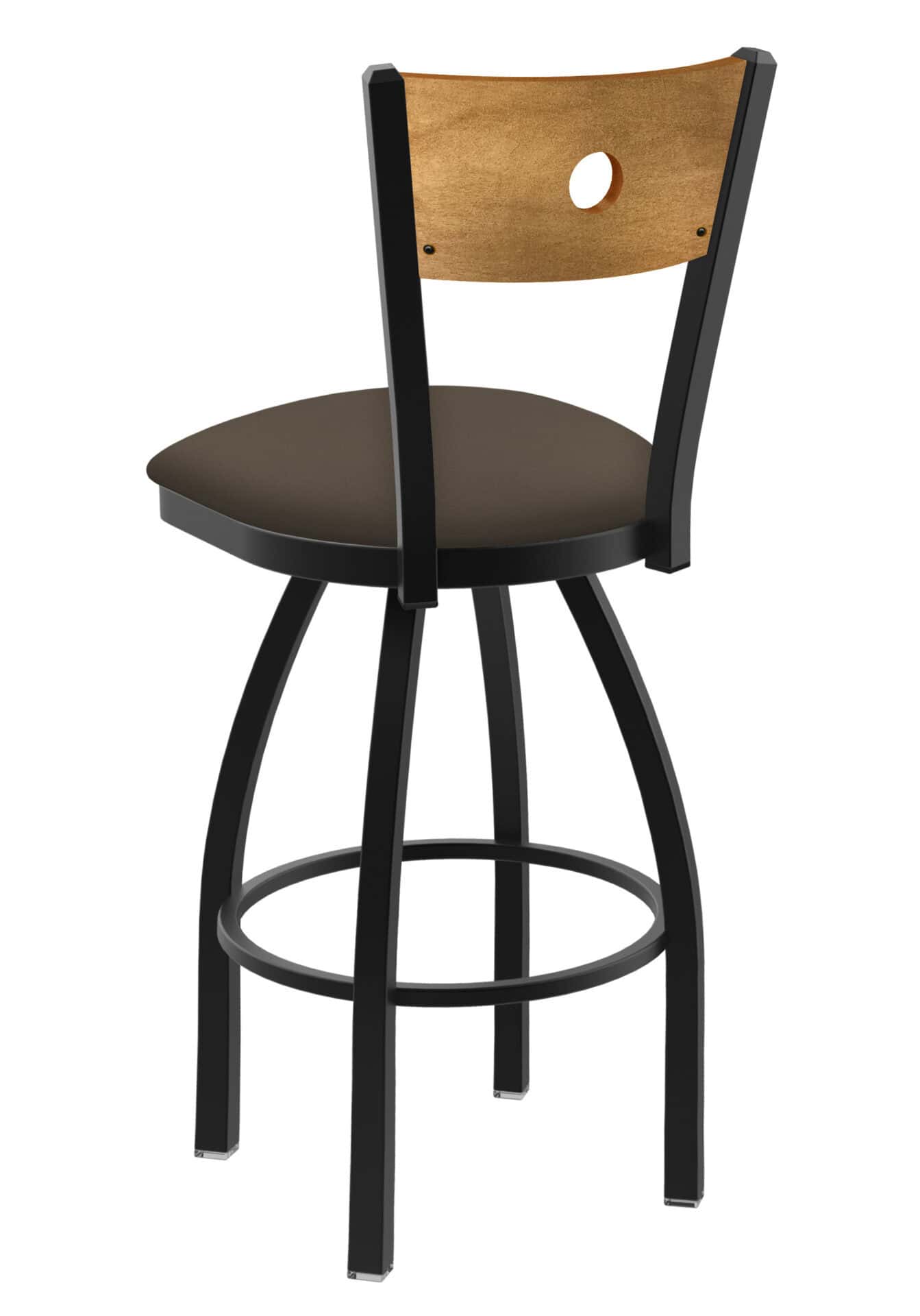 36-Inch Medium Stained Medium Wood Keyhole Back Bar Stool with Steel Frame, Black Wrinkle Finish, Canter Earth Seat, and Single-Ring Base 2 36-Inch Medium Stained Medium Wood Keyhole Back Bar Stool with Steel Frame, Black Wrinkle Finish, Canter Earth Seat, and Single-Ring Base - Image 2
