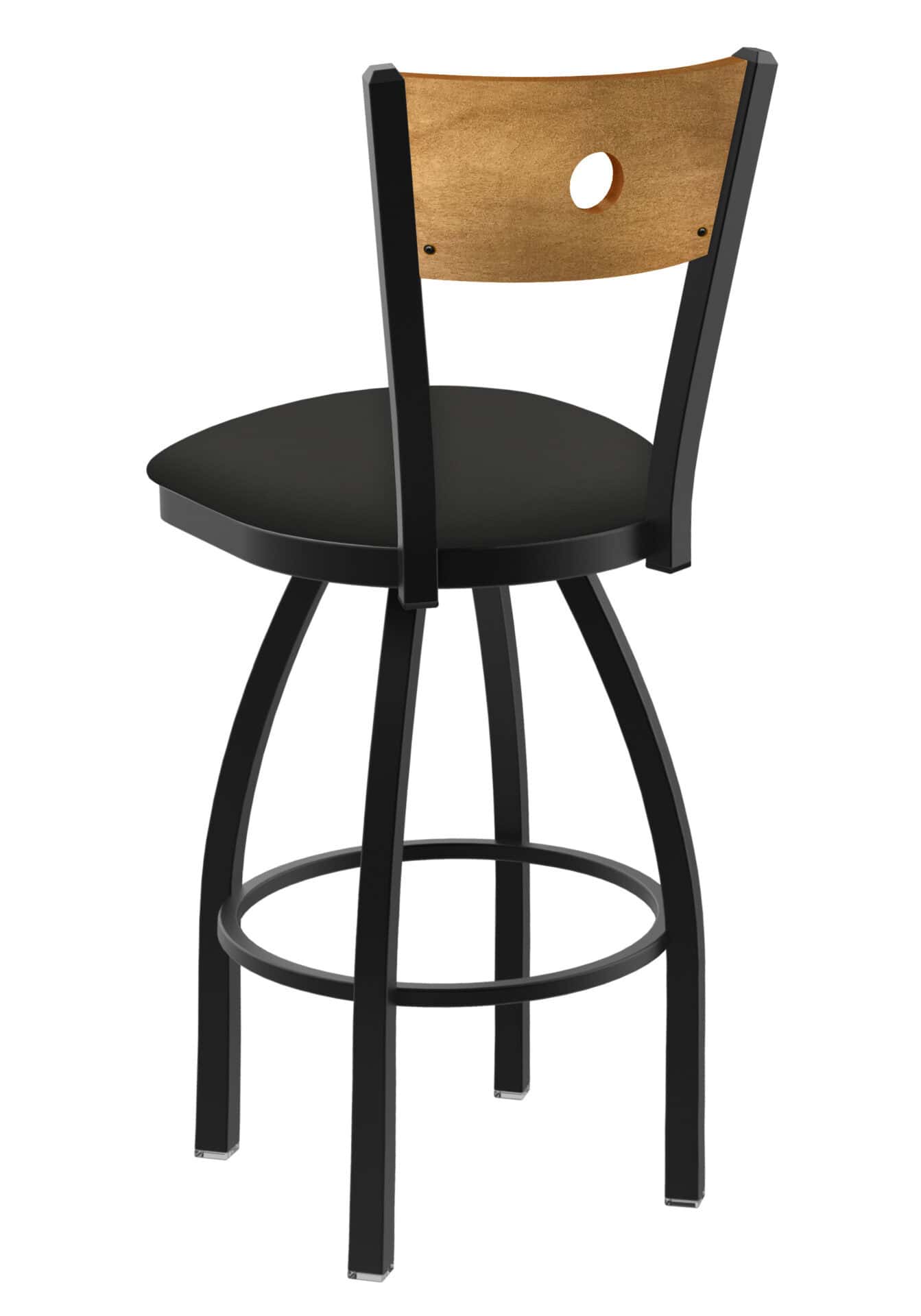 25-Inch Medium Stained Medium Wood Keyhole Back Counter Stool with Steel Frame, Black Wrinkle Finish, Canter Iron Seat, and Single-Ring Base 2 25-Inch Medium Stained Medium Wood Keyhole Back Counter Stool with Steel Frame, Black Wrinkle Finish, Canter Iron Seat, and Single-Ring Base - Image 2