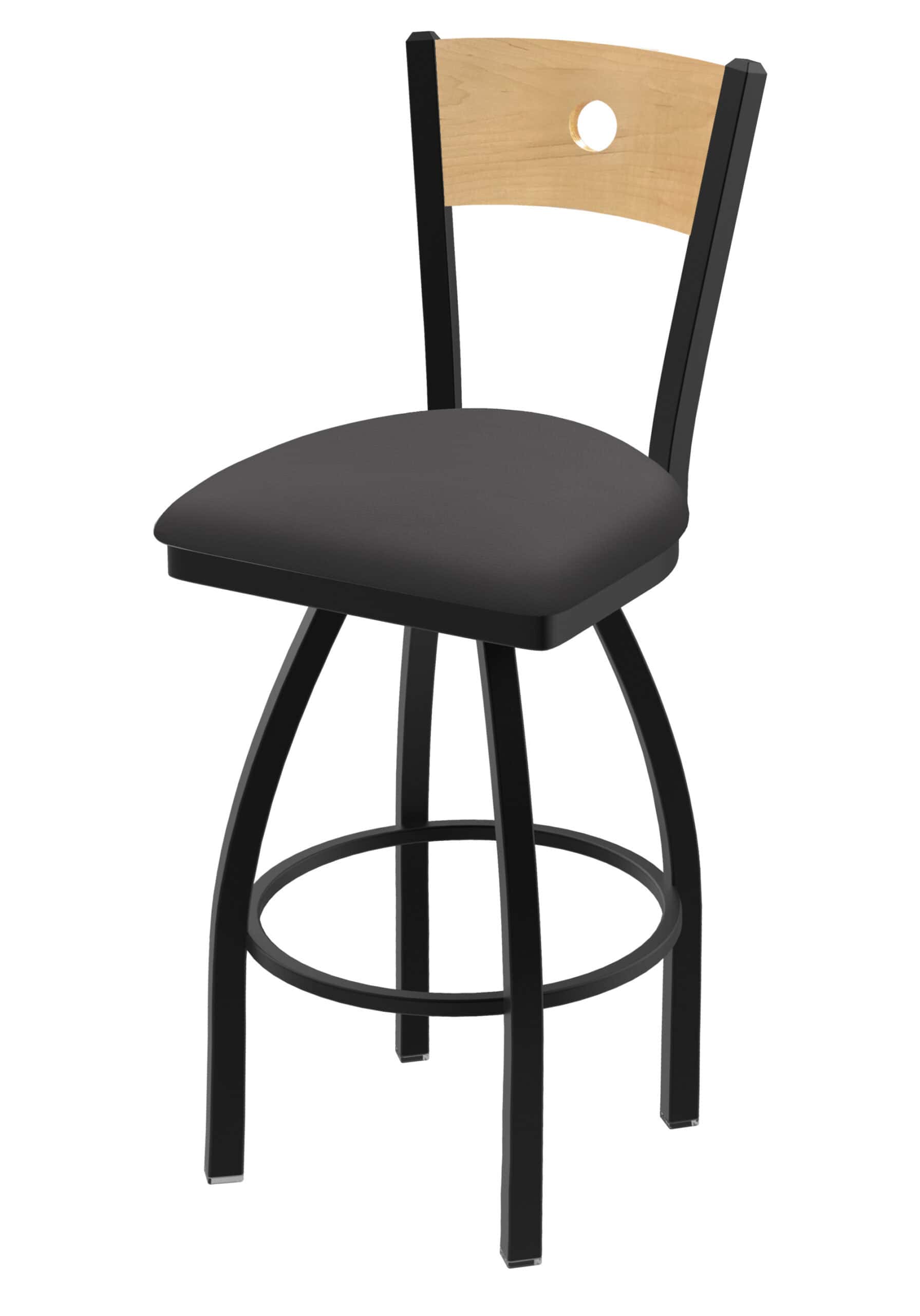 36-Inch Natural Finish Wood Keyhole Back Bar Stool with Steel Frame, Black Wrinkle Finish, Canter Storm Seat, and Single-Ring Base 6 36-Inch Natural Finish Wood Keyhole Back Bar Stool with Steel Frame, Black Wrinkle Finish, Canter Storm Seat, and Single-Ring Base