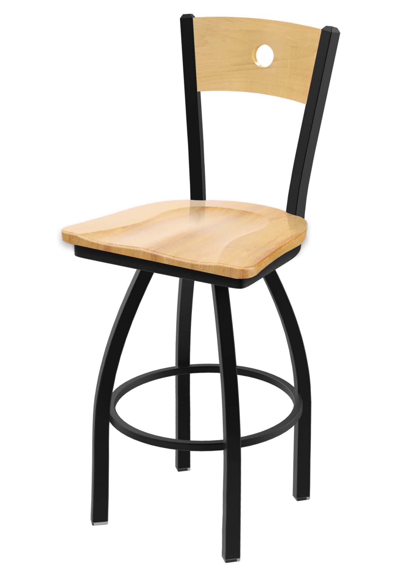 25-Inch Natural Finish Wood Keyhole Back Counter Stool with Steel Frame, Black Wrinkle Finish, Natural Maple Seat, and Single-Ring Base 1 25-Inch Natural Finish Wood Keyhole Back Counter Stool with Steel Frame, Black Wrinkle Finish, Natural Maple Seat, and Single-Ring Base