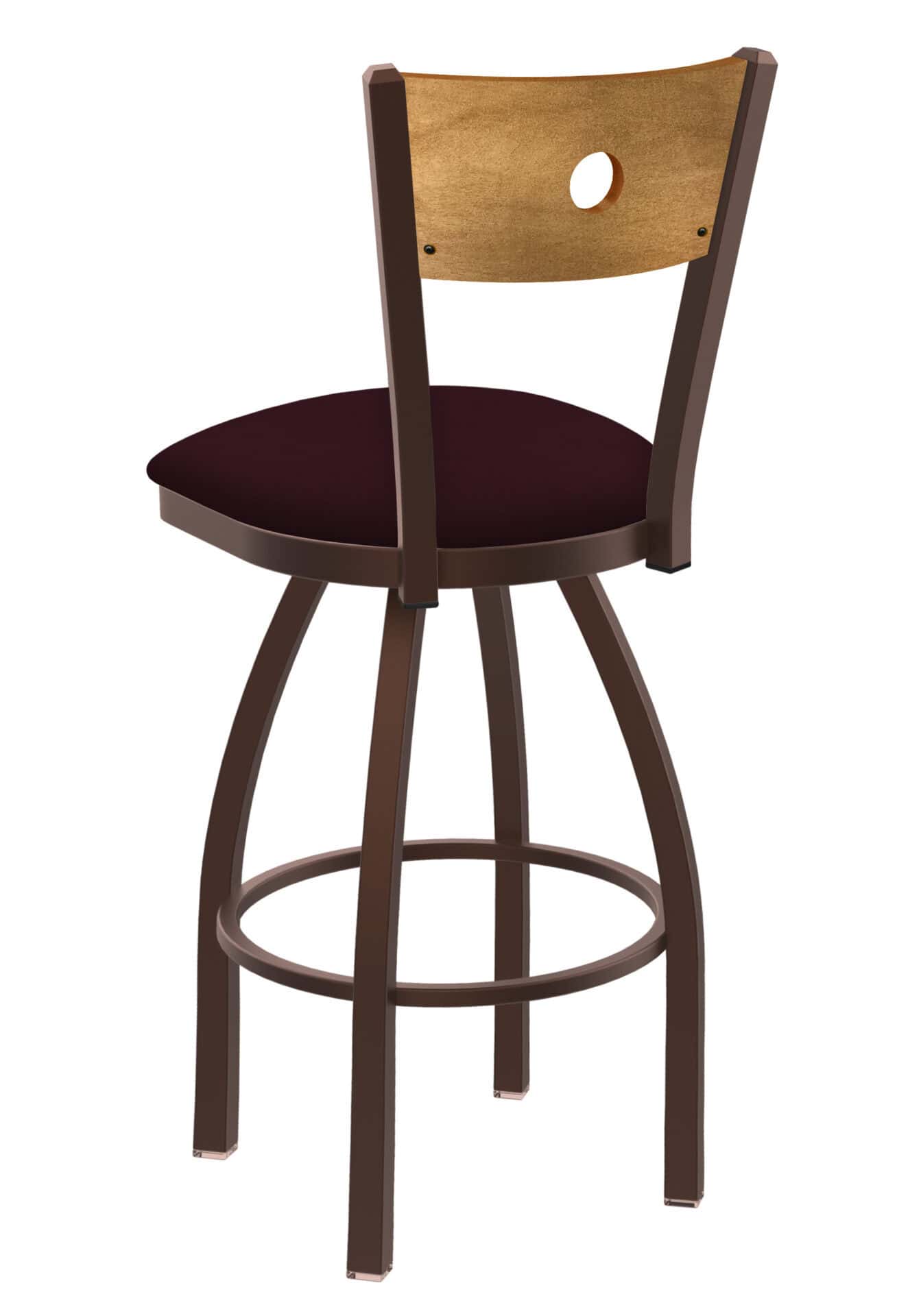 36-Inch Medium Stained Medium Wood Keyhole Back Bar Stool with Steel Frame, Bronze Finish, Canter Bordeaux Seat, and Single-Ring Base 2 36-Inch Medium Stained Medium Wood Keyhole Back Bar Stool with Steel Frame, Bronze Finish, Canter Bordeaux Seat, and Single-Ring Base - Image 2