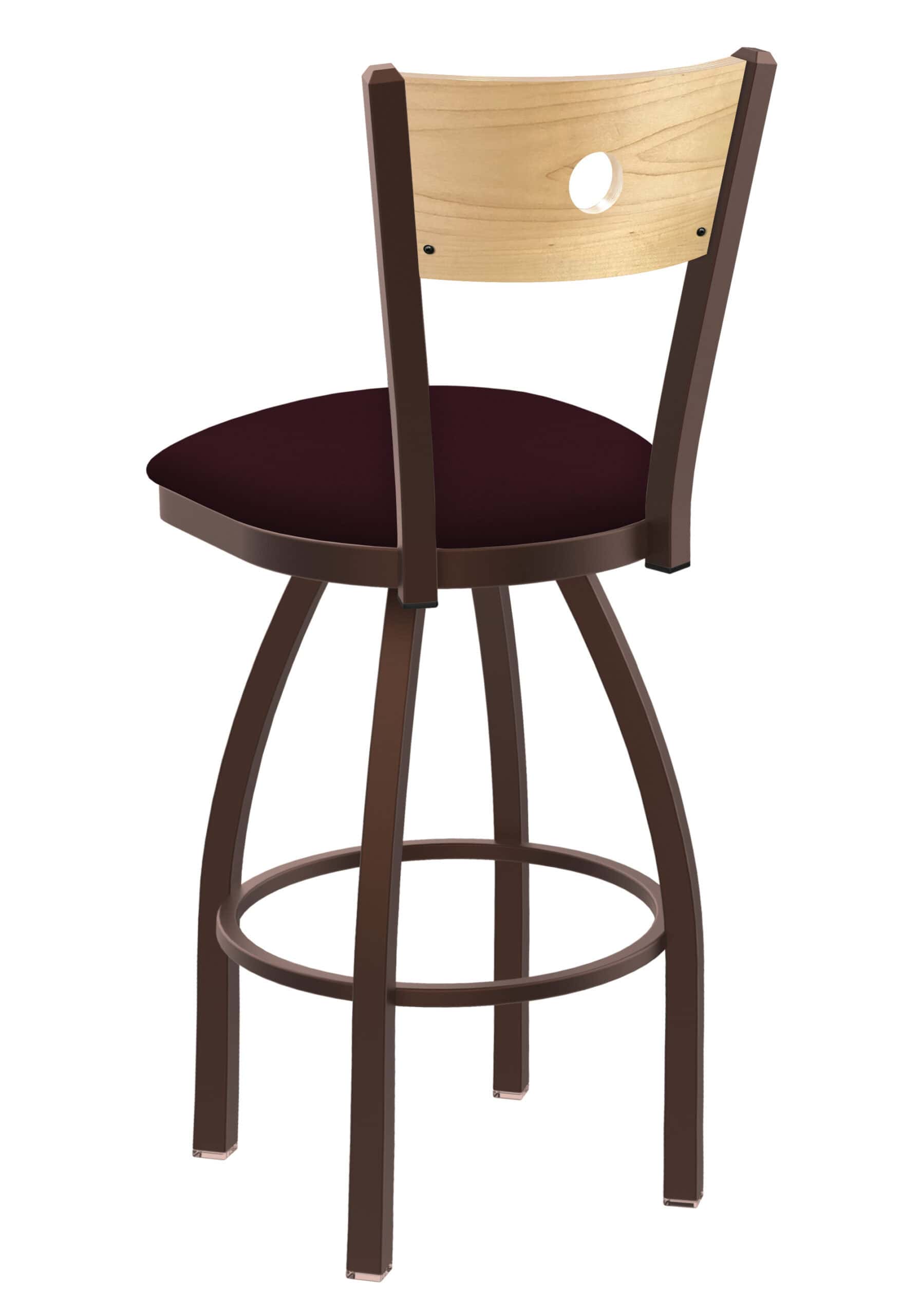 36-Inch Natural Finish Wood Keyhole Back Bar Stool with Steel Frame, Bronze Finish, Canter Bordeaux Seat, and Single-Ring Base 7 36-Inch Natural Finish Wood Keyhole Back Bar Stool with Steel Frame, Bronze Finish, Canter Bordeaux Seat, and Single-Ring Base