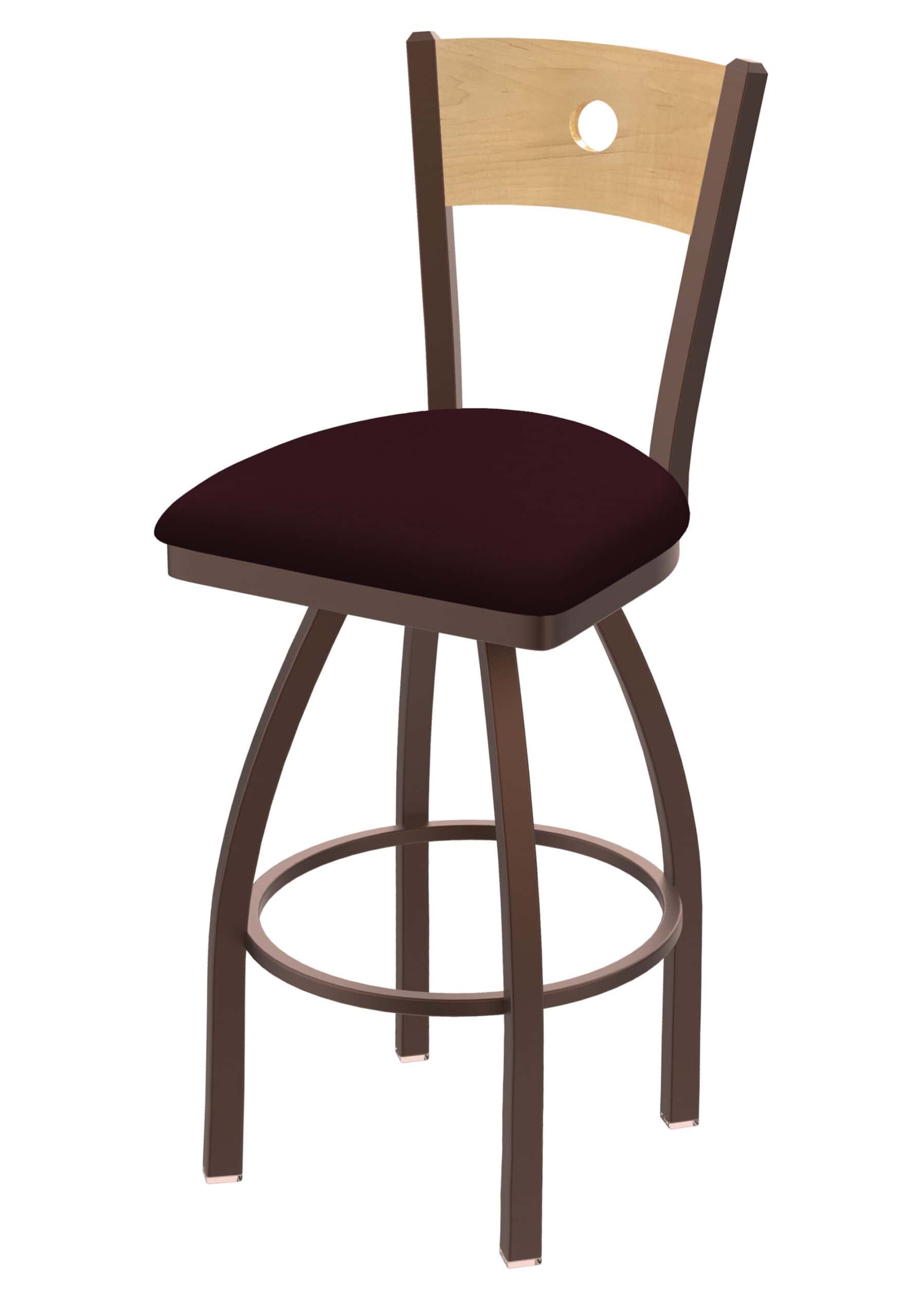 36-Inch Natural Finish Wood Keyhole Back Bar Stool with Steel Frame, Bronze Finish, Canter Bordeaux Seat, and Single-Ring Base 6 36-Inch Natural Finish Wood Keyhole Back Bar Stool with Steel Frame, Bronze Finish, Canter Bordeaux Seat, and Single-Ring Base