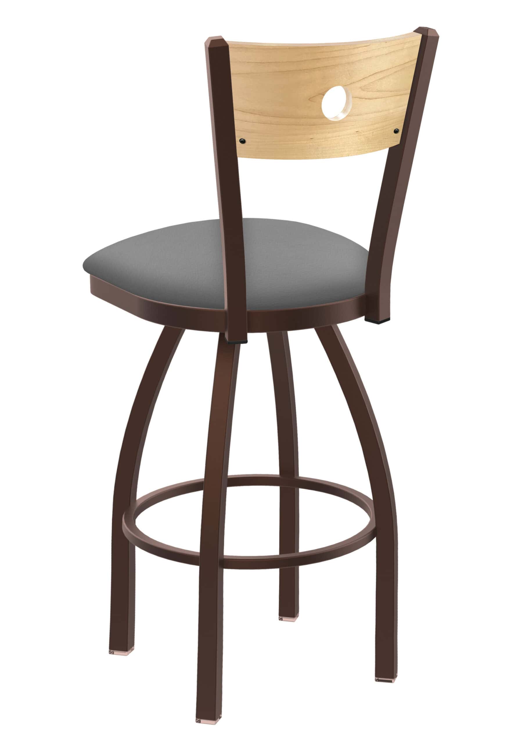 36-Inch Natural Finish Wood Keyhole Back Bar Stool with Steel Frame, Bronze Finish, Canter Folkstone Grey Seat, and Single-Ring Base 7 36-Inch Natural Finish Wood Keyhole Back Bar Stool with Steel Frame, Bronze Finish, Canter Folkstone Grey Seat, and Single-Ring Base