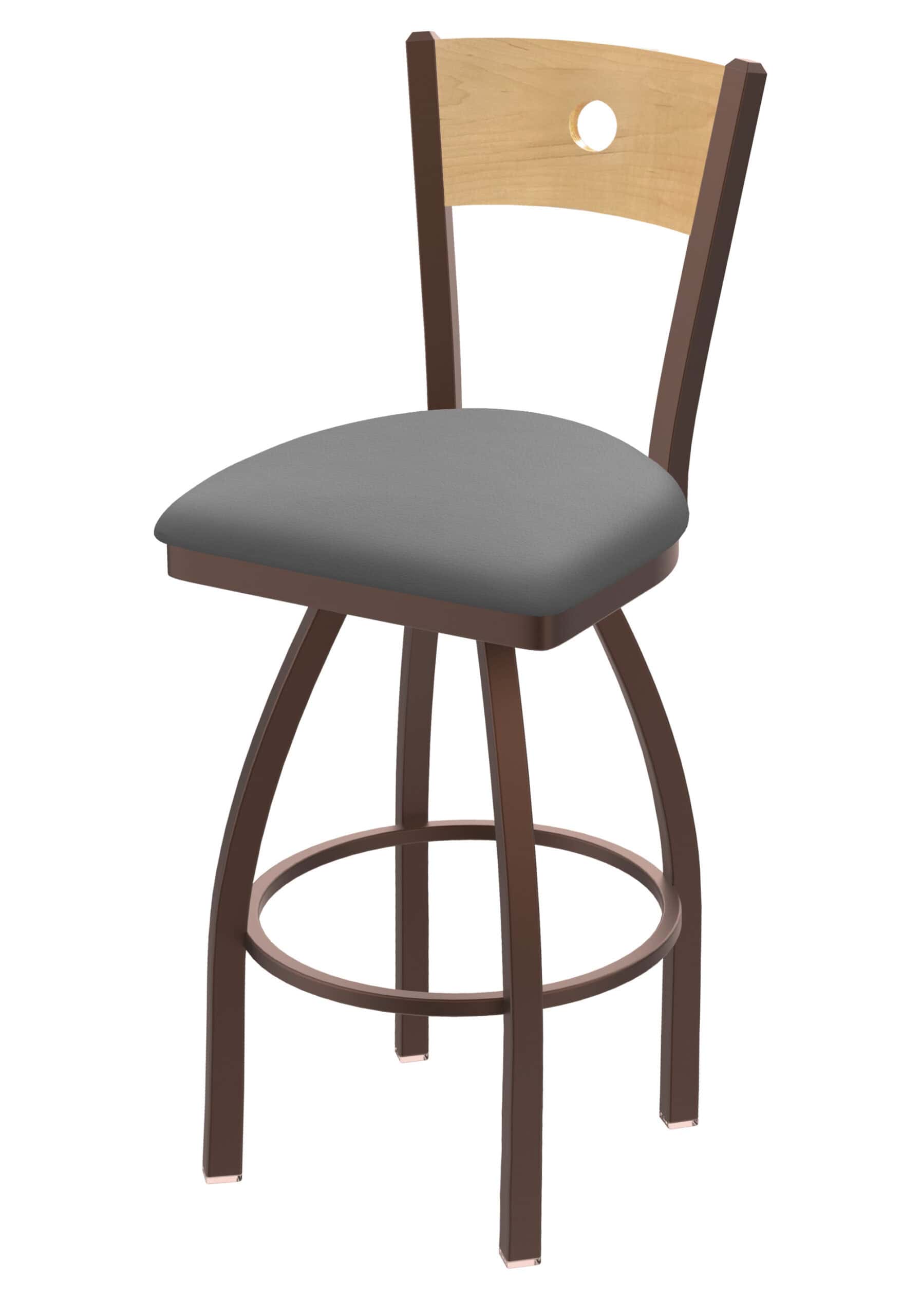 36-Inch Natural Finish Wood Keyhole Back Bar Stool with Steel Frame, Bronze Finish, Canter Folkstone Grey Seat, and Single-Ring Base 6 36-Inch Natural Finish Wood Keyhole Back Bar Stool with Steel Frame, Bronze Finish, Canter Folkstone Grey Seat, and Single-Ring Base