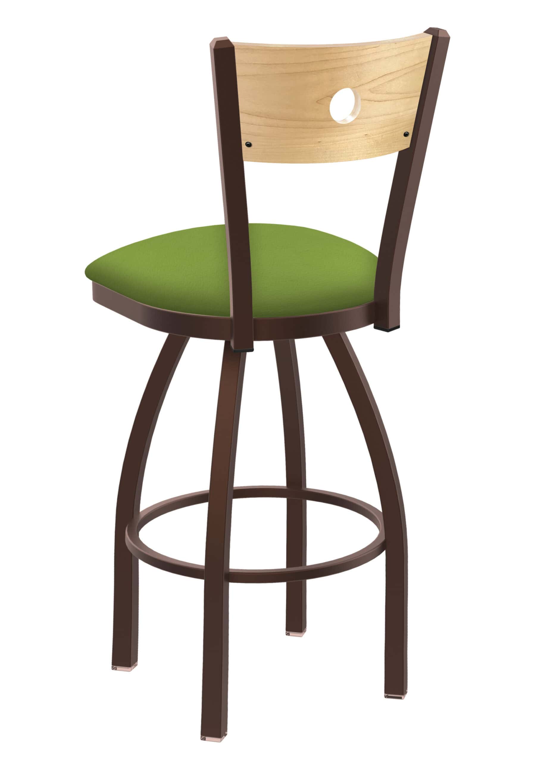 36-Inch Natural Finish Wood Keyhole Back Bar Stool with Steel Frame, Bronze Finish, Canter Kiwi Green Seat, and Single-Ring Base 7 36-Inch Natural Finish Wood Keyhole Back Bar Stool with Steel Frame, Bronze Finish, Canter Kiwi Green Seat, and Single-Ring Base