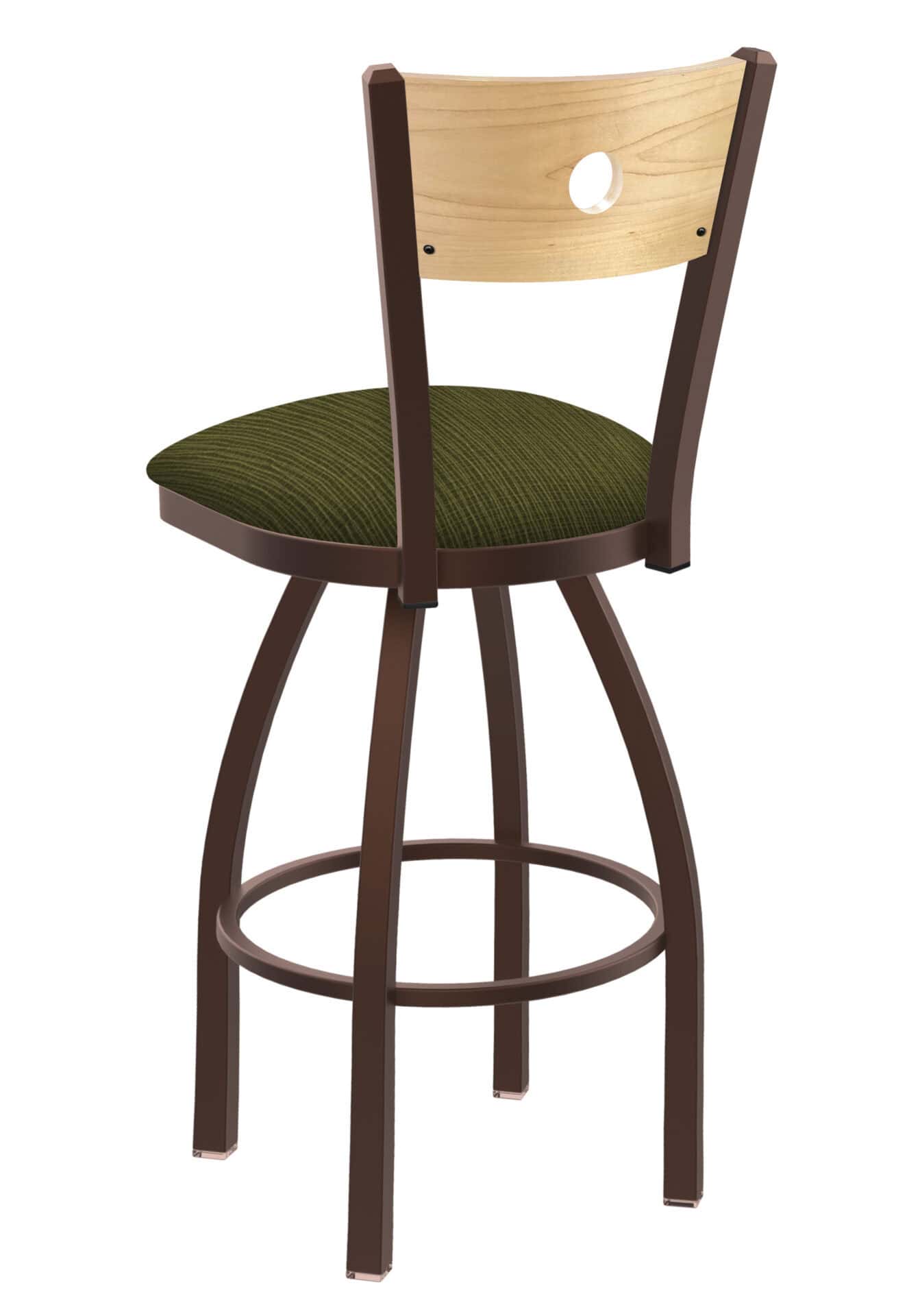 36-Inch Natural Finish Wood Keyhole Back Bar Stool with Steel Frame, Bronze Finish, Graph Parrot Seat, and Single-Ring Base 2 36-Inch Natural Finish Wood Keyhole Back Bar Stool with Steel Frame, Bronze Finish, Graph Parrot Seat, and Single-Ring Base - Image 2