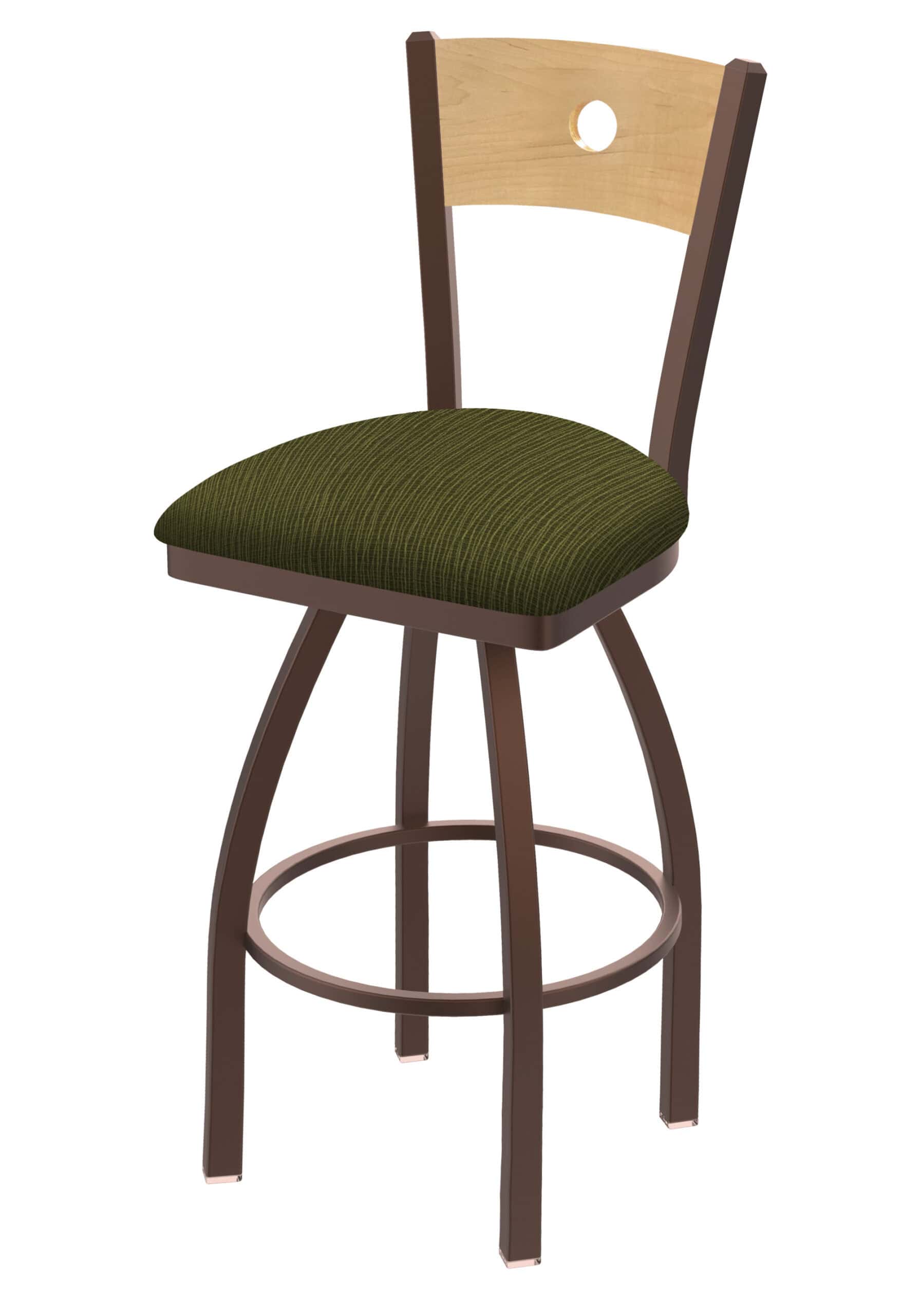 36-Inch Natural Finish Wood Keyhole Back Bar Stool with Steel Frame, Bronze Finish, Graph Parrot Seat, and Single-Ring Base 6 36-Inch Natural Finish Wood Keyhole Back Bar Stool with Steel Frame, Bronze Finish, Graph Parrot Seat, and Single-Ring Base