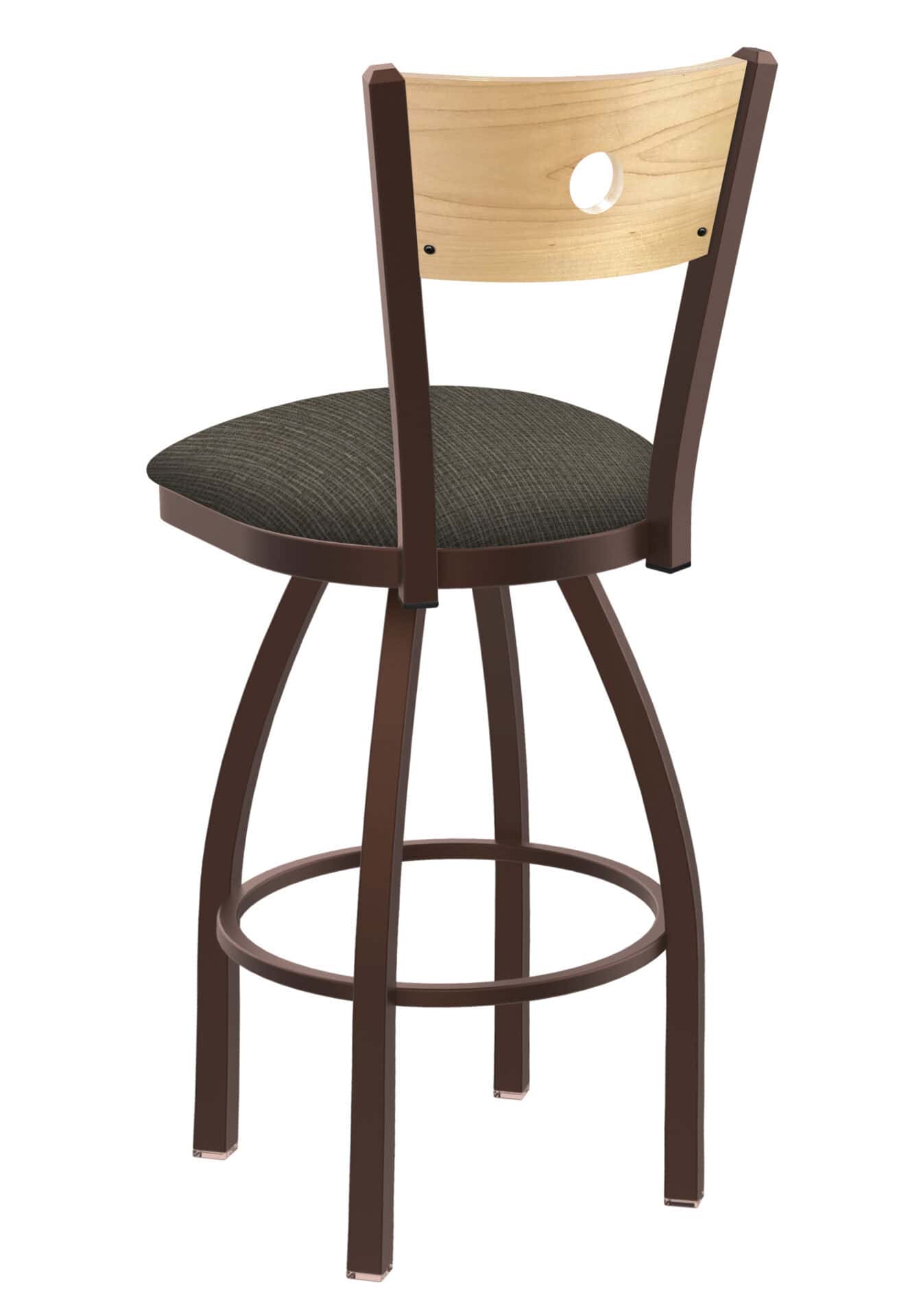 36-Inch Natural Finish Wood Keyhole Back Bar Stool with Steel Frame, Bronze Finish, Graph Chalice Seat, and Single-Ring Base 2 36-Inch Natural Finish Wood Keyhole Back Bar Stool with Steel Frame, Bronze Finish, Graph Chalice Seat, and Single-Ring Base - Image 2