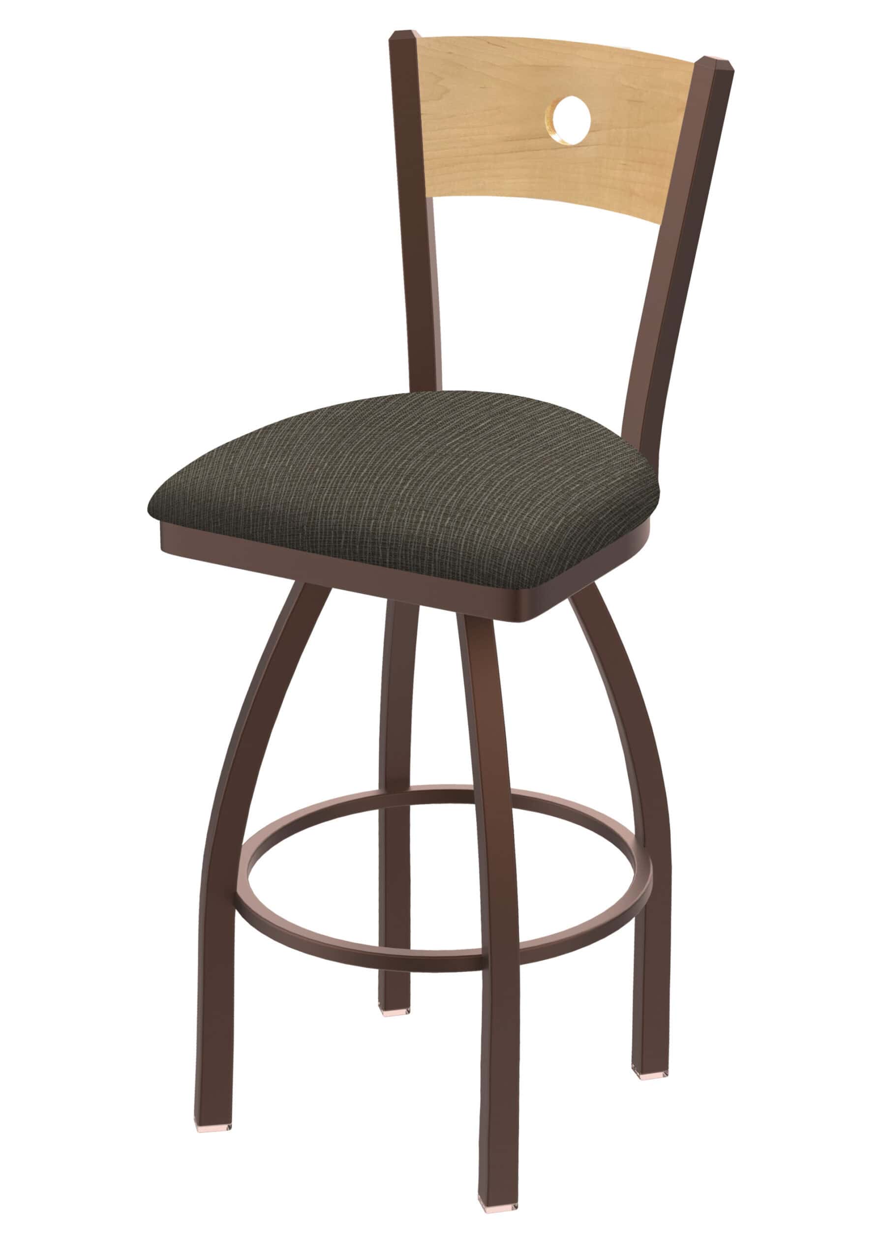 36-Inch Natural Finish Wood Keyhole Back Bar Stool with Steel Frame, Bronze Finish, Graph Chalice Seat, and Single-Ring Base 6 36-Inch Natural Finish Wood Keyhole Back Bar Stool with Steel Frame, Bronze Finish, Graph Chalice Seat, and Single-Ring Base