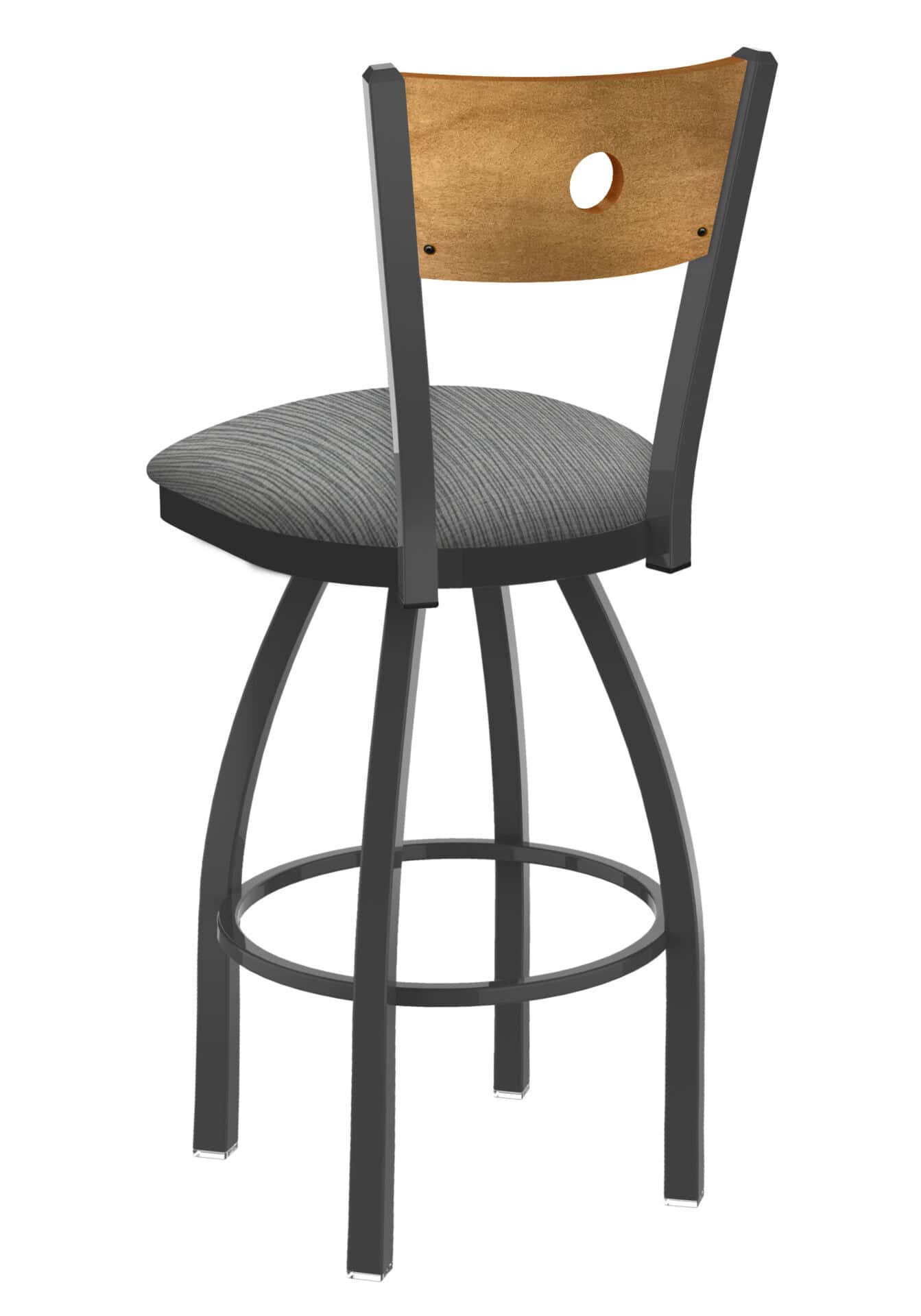 36-Inch Medium Stained Medium Wood Keyhole Back Bar Stool with Steel Frame, Pewter Finish, Graph Alpine Seat, and Single-Ring Base 2 36-Inch Medium Stained Medium Wood Keyhole Back Bar Stool with Steel Frame, Pewter Finish, Graph Alpine Seat, and Single-Ring Base - Image 2