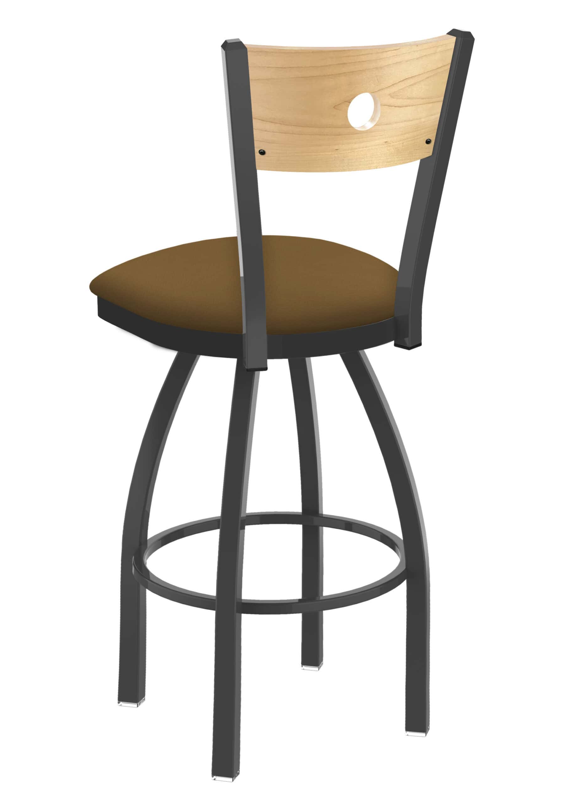 36-Inch Natural Finish Wood Keyhole Back Bar Stool with Steel Frame, Pewter Finish, Canter Saddle Seat, and Single-Ring Base 7 36-Inch Natural Finish Wood Keyhole Back Bar Stool with Steel Frame, Pewter Finish, Canter Saddle Seat, and Single-Ring Base
