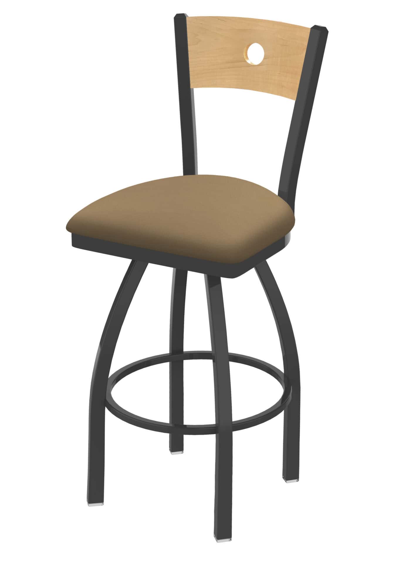 36-Inch Natural Finish Wood Keyhole Back Bar Stool with Steel Frame, Pewter Finish, Canter Sand Seat, and Single-Ring Base 1 36-Inch Natural Finish Wood Keyhole Back Bar Stool with Steel Frame, Pewter Finish, Canter Sand Seat, and Single-Ring Base