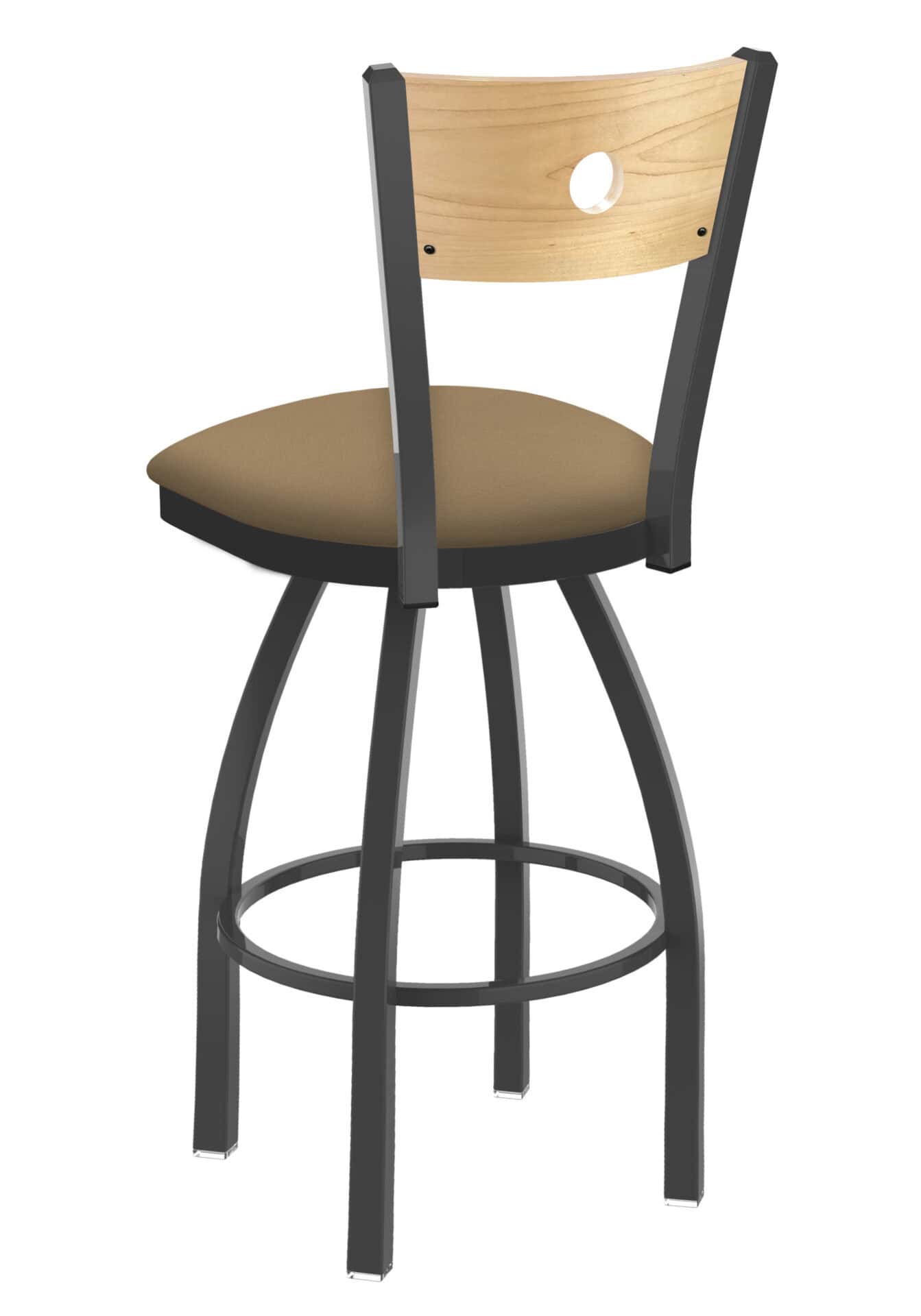 36-Inch Natural Finish Wood Keyhole Back Bar Stool with Steel Frame, Pewter Finish, Canter Sand Seat, and Single-Ring Base 2 36-Inch Natural Finish Wood Keyhole Back Bar Stool with Steel Frame, Pewter Finish, Canter Sand Seat, and Single-Ring Base - Image 2