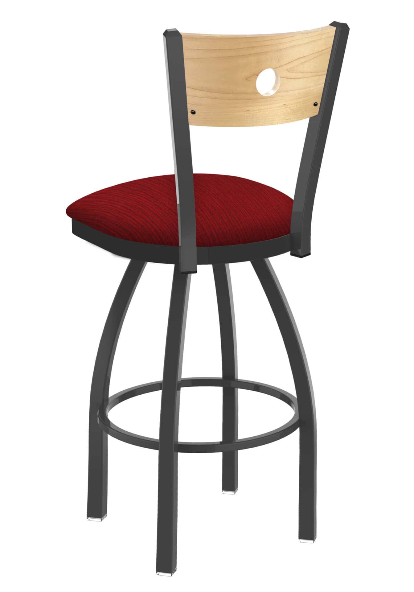 36-Inch Natural Finish Wood Keyhole Back Bar Stool with Steel Frame, Pewter Finish, Graph Ruby Seat, and Single-Ring Base 2 36-Inch Natural Finish Wood Keyhole Back Bar Stool with Steel Frame, Pewter Finish, Graph Ruby Seat, and Single-Ring Base - Image 2