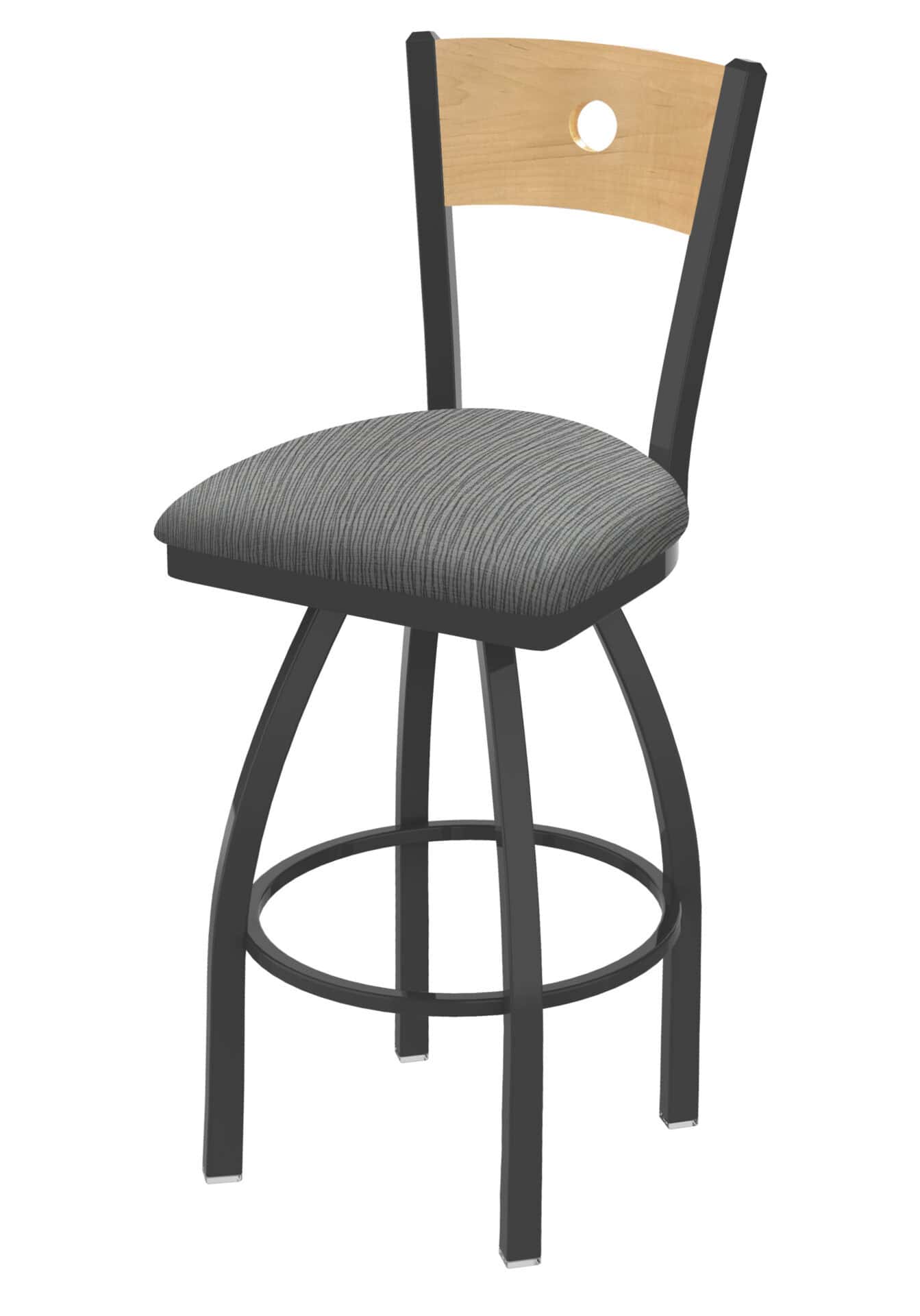 36-Inch Natural Finish Wood Keyhole Back Bar Stool with Steel Frame, Pewter Finish, Graph Alpine Seat, and Single-Ring Base 1 36-Inch Natural Finish Wood Keyhole Back Bar Stool with Steel Frame, Pewter Finish, Graph Alpine Seat, and Single-Ring Base