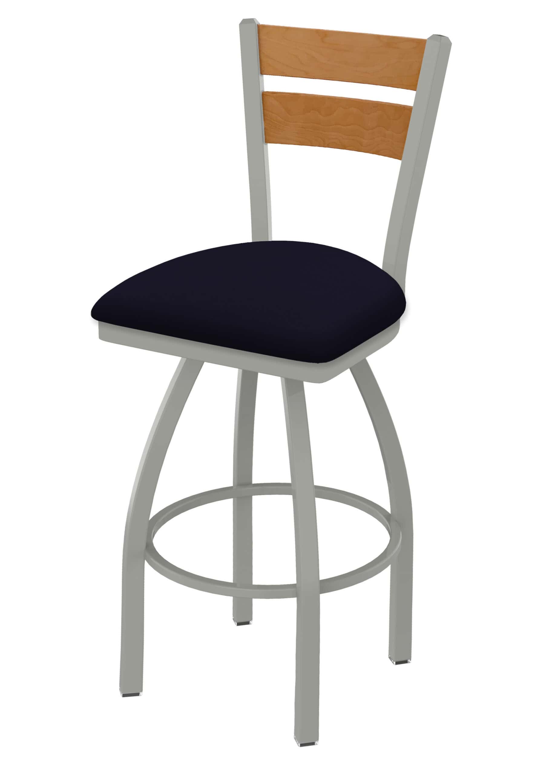 36-Inch Medium Two-Slat Back Bar Stool with Steel Frame, Anodized Nickel Finish, Canter Twilight Seat, and Single-Ring Base 4 36-Inch Medium Two-Slat Back Bar Stool with Steel Frame, Anodized Nickel Finish, Canter Twilight Seat, and Single-Ring Base
