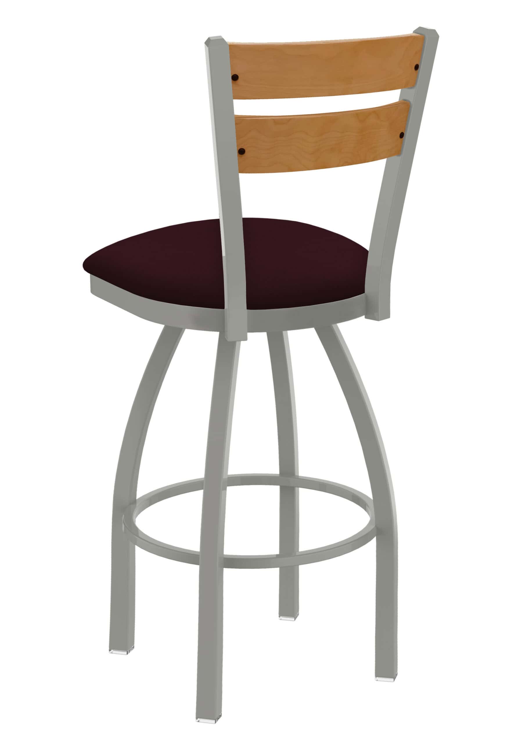 25-Inch Medium Two-Slat Back Counter Stool with Steel Frame, Anodized Nickel Finish, Canter Bordeaux Seat, and Single-Ring Base 7 25-Inch Medium Two-Slat Back Counter Stool with Steel Frame, Anodized Nickel Finish, Canter Bordeaux Seat, and Single-Ring Base