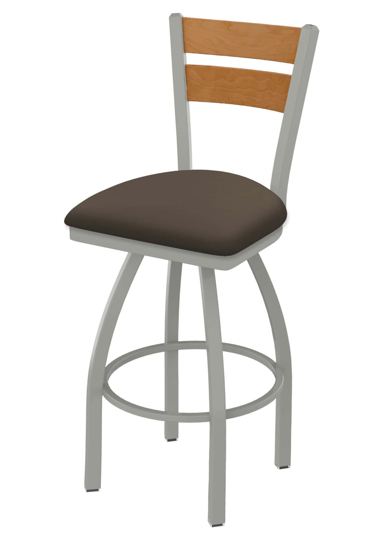 36-Inch Medium Two-Slat Back Bar Stool with Steel Frame, Anodized Nickel Finish, Canter Earth Seat, and Single-Ring Base 1 36-Inch Medium Two-Slat Back Bar Stool with Steel Frame, Anodized Nickel Finish, Canter Earth Seat, and Single-Ring Base