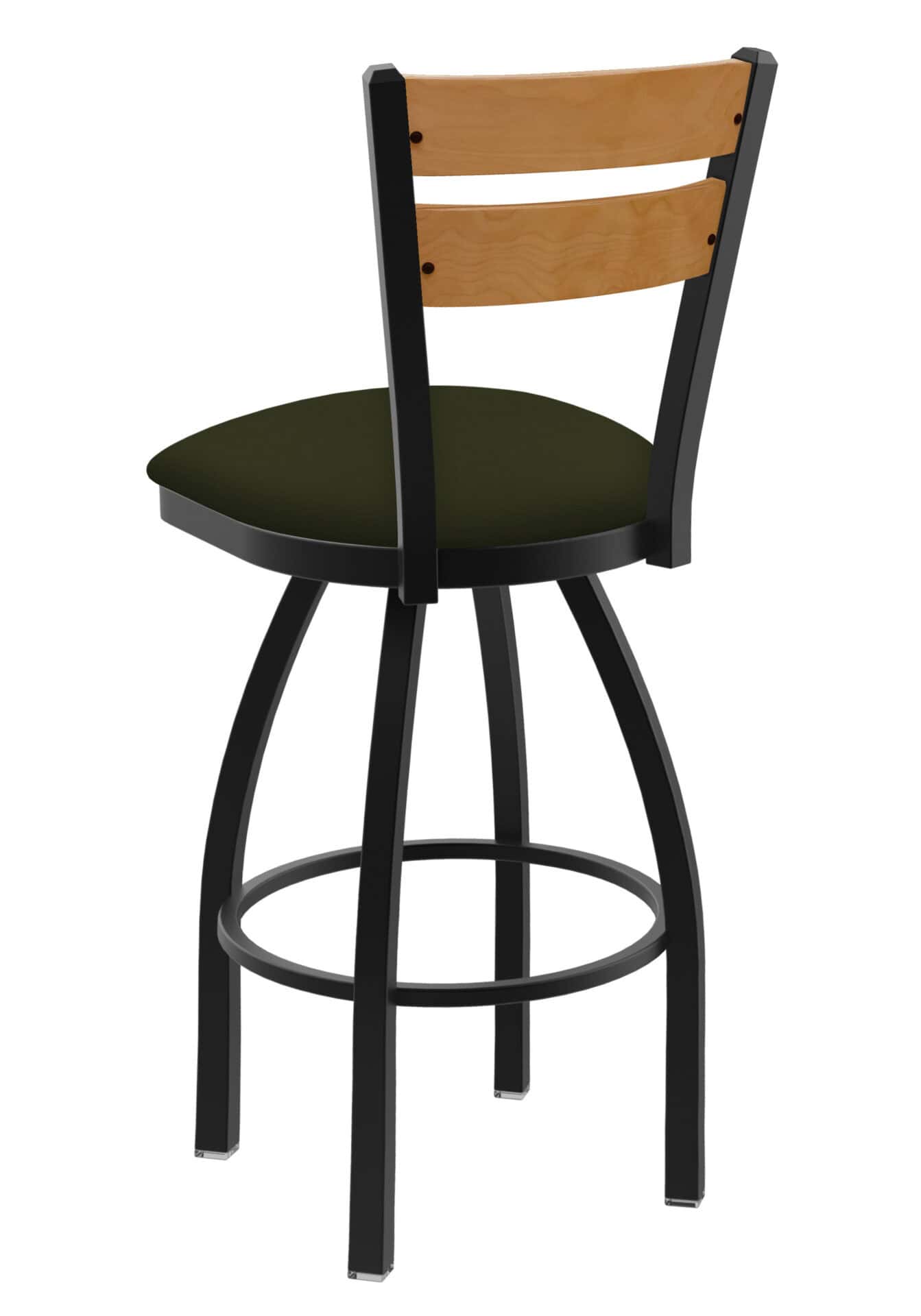 36-Inch Medium Two-Slat Back Bar Stool with Steel Frame, Black Wrinkle Finish, Canter Pine Seat, and Single-Ring Base 2 36-Inch Medium Two-Slat Back Bar Stool with Steel Frame, Black Wrinkle Finish, Canter Pine Seat, and Single-Ring Base - Image 2