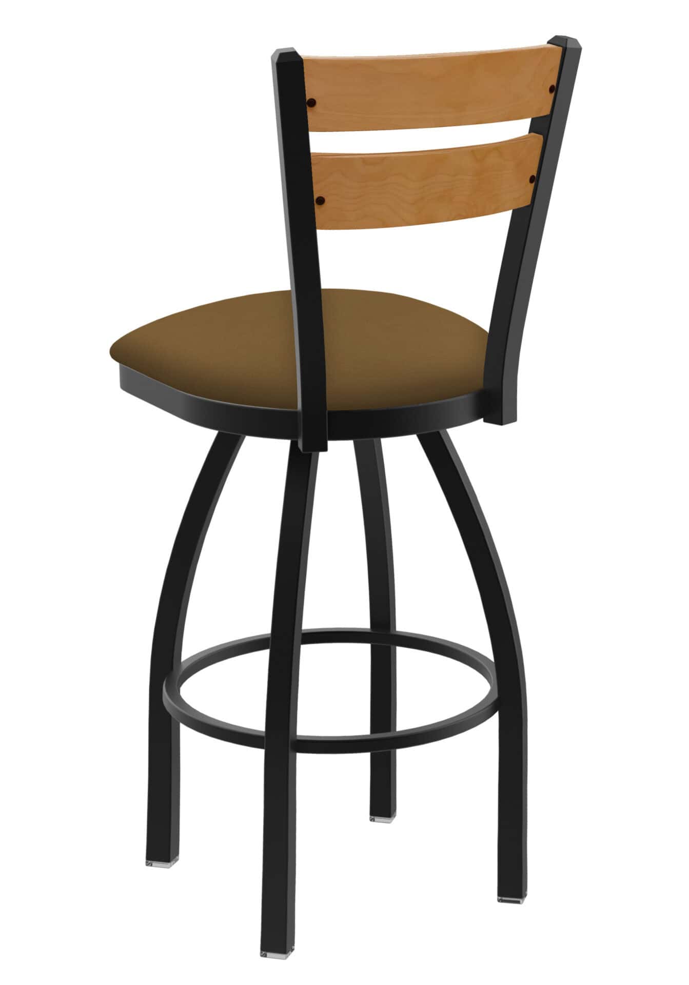 36-Inch Medium Two-Slat Back Bar Stool with Steel Frame, Black Wrinkle Finish, Canter Saddle Seat, and Single-Ring Base 2 36-Inch Medium Two-Slat Back Bar Stool with Steel Frame, Black Wrinkle Finish, Canter Saddle Seat, and Single-Ring Base - Image 2