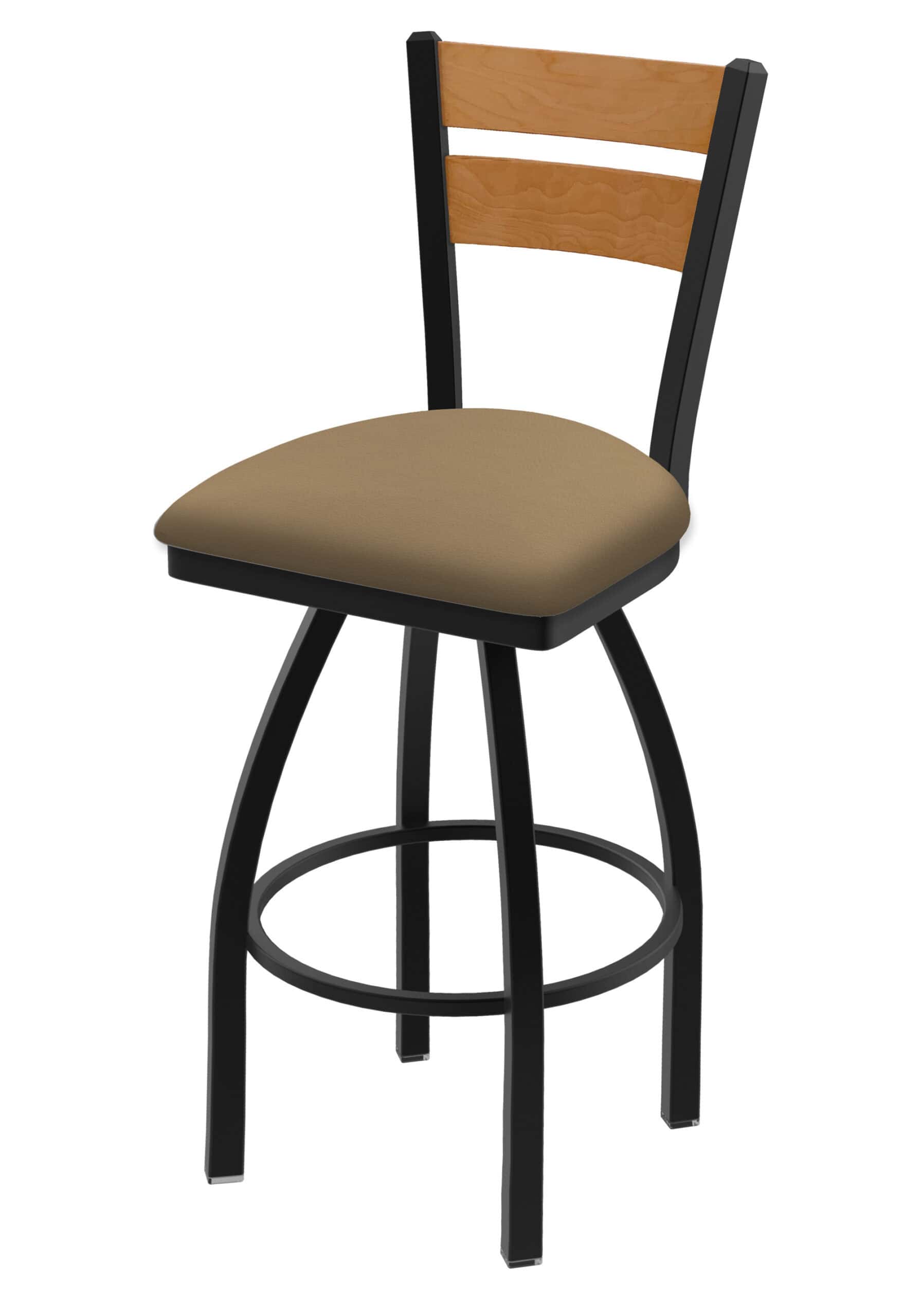 36-Inch Medium Two-Slat Back Bar Stool with Steel Frame, Black Wrinkle Finish, Canter Sand Seat, and Single-Ring Base 6 36-Inch Medium Two-Slat Back Bar Stool with Steel Frame, Black Wrinkle Finish, Canter Sand Seat, and Single-Ring Base