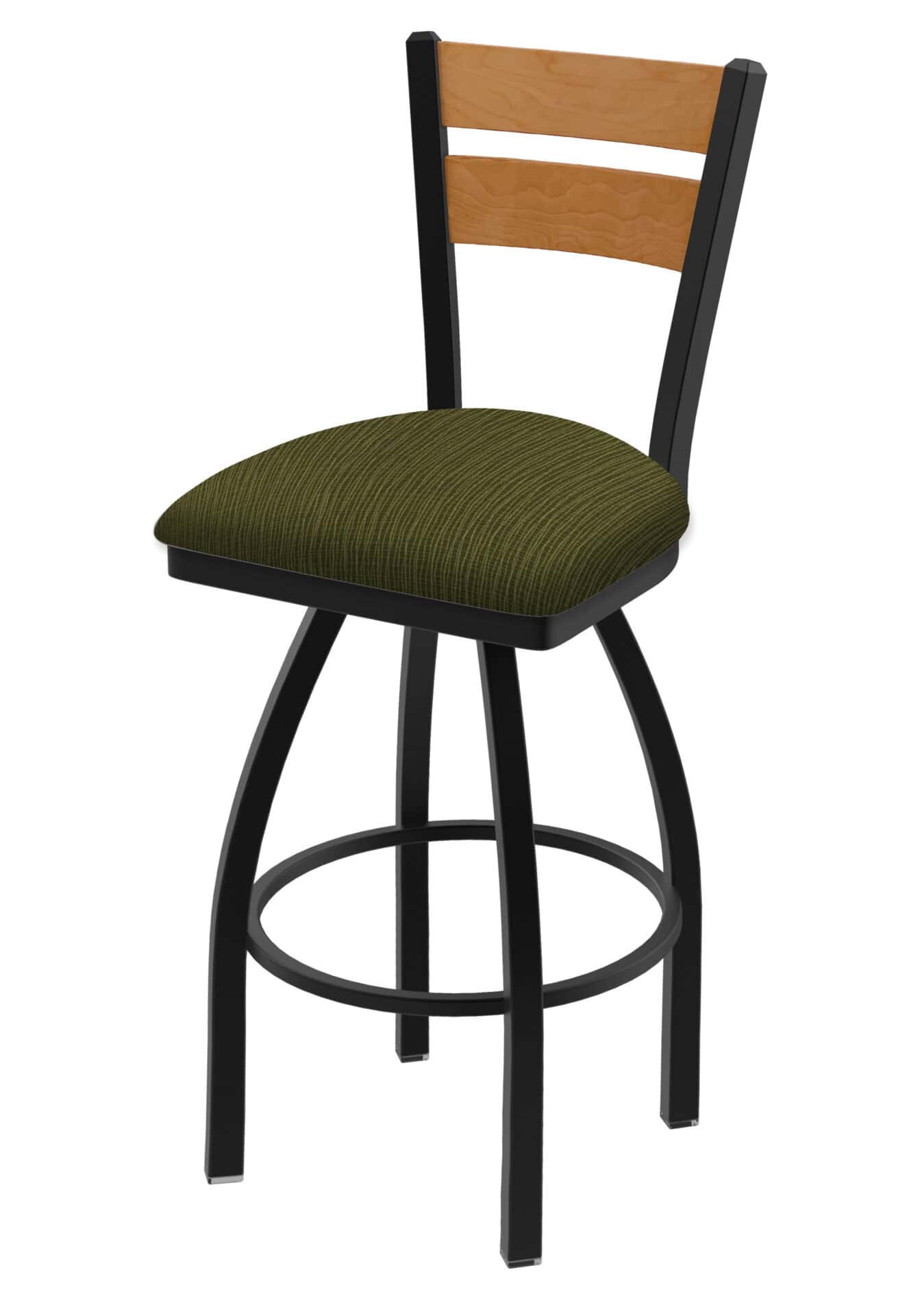 36-Inch Medium Two-Slat Back Bar Stool with Steel Frame, Black Wrinkle Finish, Graph Parrot Seat, and Single-Ring Base 1 36-Inch Medium Two-Slat Back Bar Stool with Steel Frame, Black Wrinkle Finish, Graph Parrot Seat, and Single-Ring Base