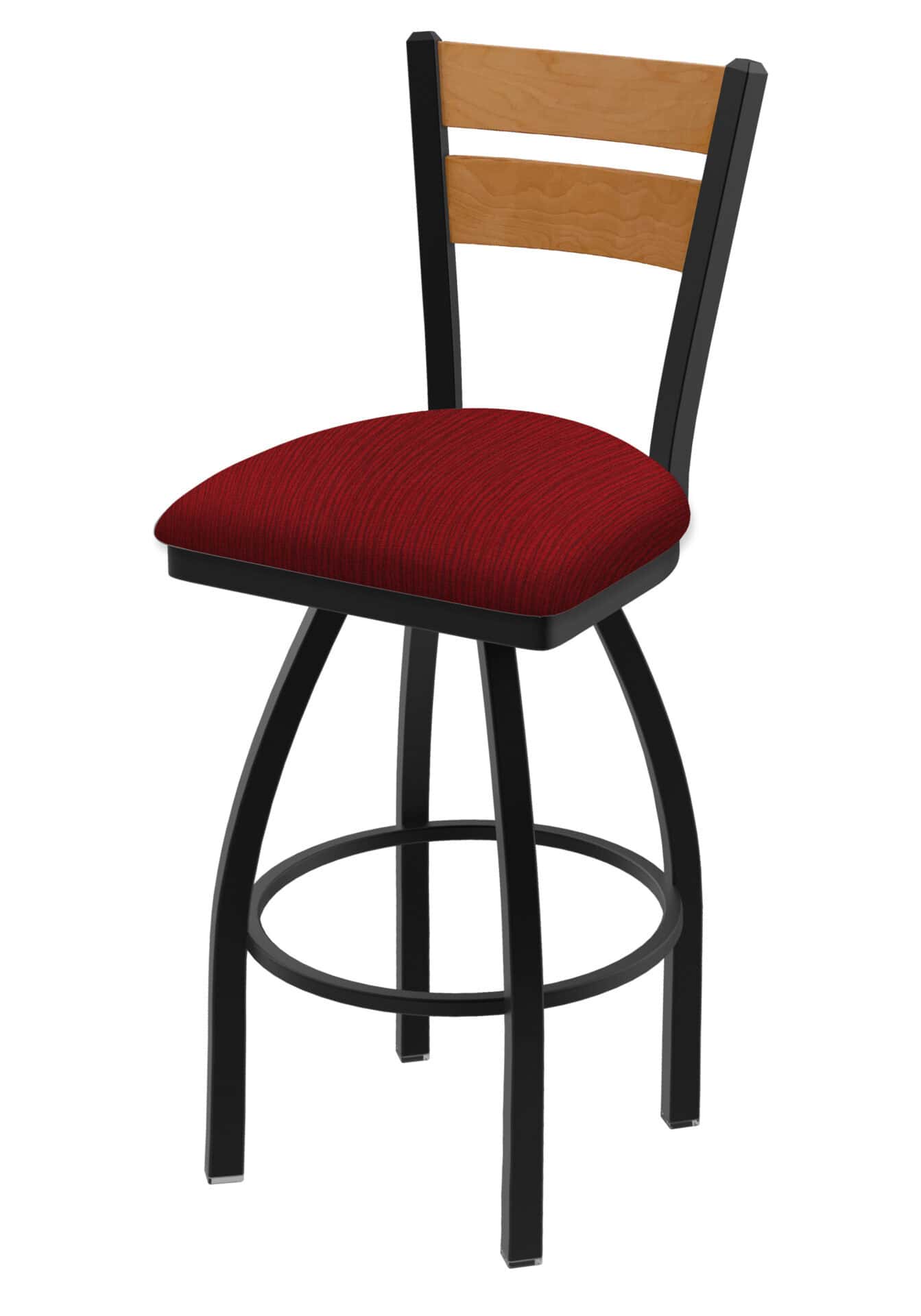36-Inch Medium Two-Slat Back Bar Stool with Steel Frame, Black Wrinkle Finish, Graph Ruby Seat, and Single-Ring Base 1 36-Inch Medium Two-Slat Back Bar Stool with Steel Frame, Black Wrinkle Finish, Graph Ruby Seat, and Single-Ring Base
