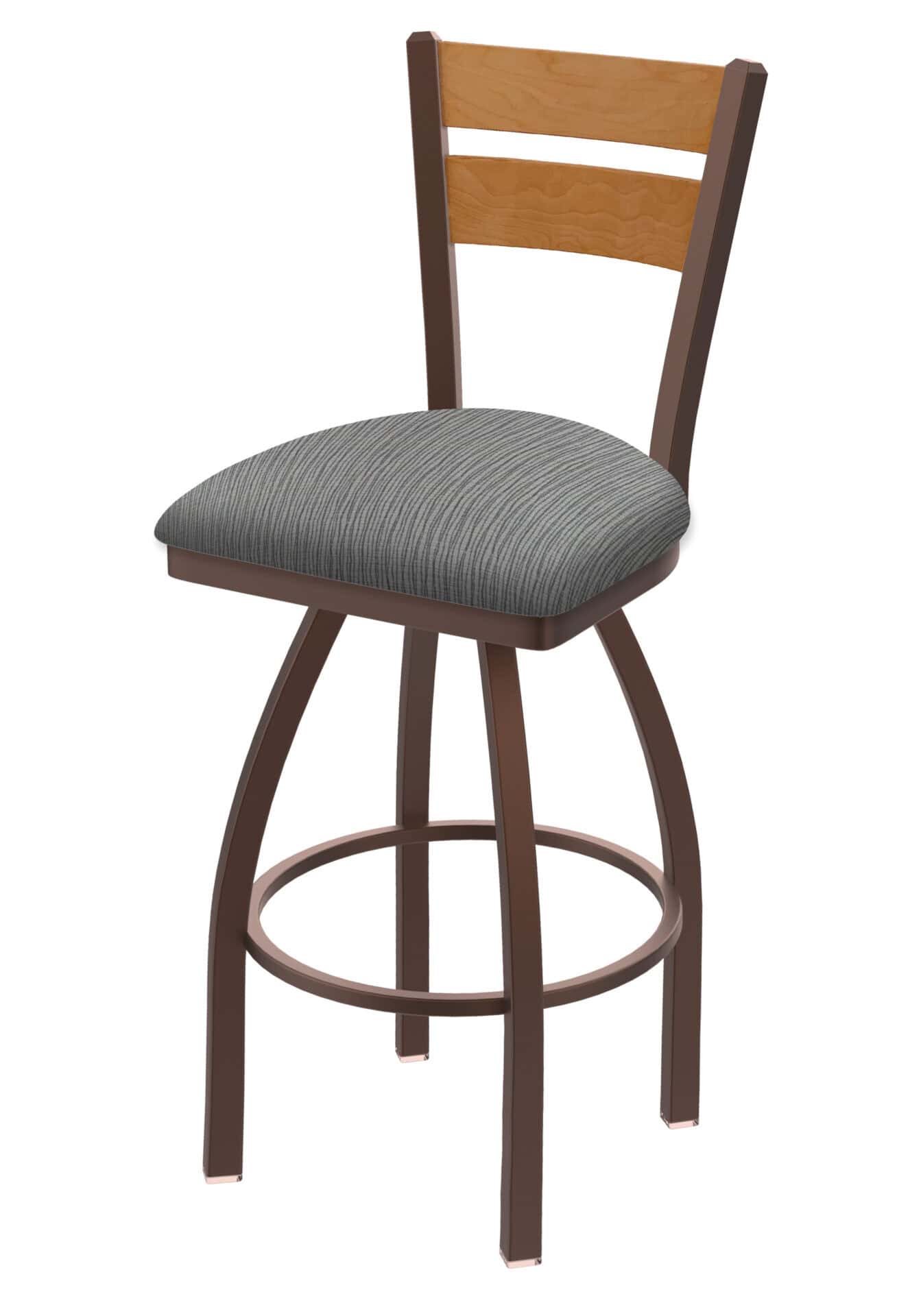 36-Inch Medium Two-Slat Back Bar Stool with Steel Frame, Bronze Finish, Graph Alpine Seat, and Single-Ring Base 1 36-Inch Medium Two-Slat Back Bar Stool with Steel Frame, Bronze Finish, Graph Alpine Seat, and Single-Ring Base