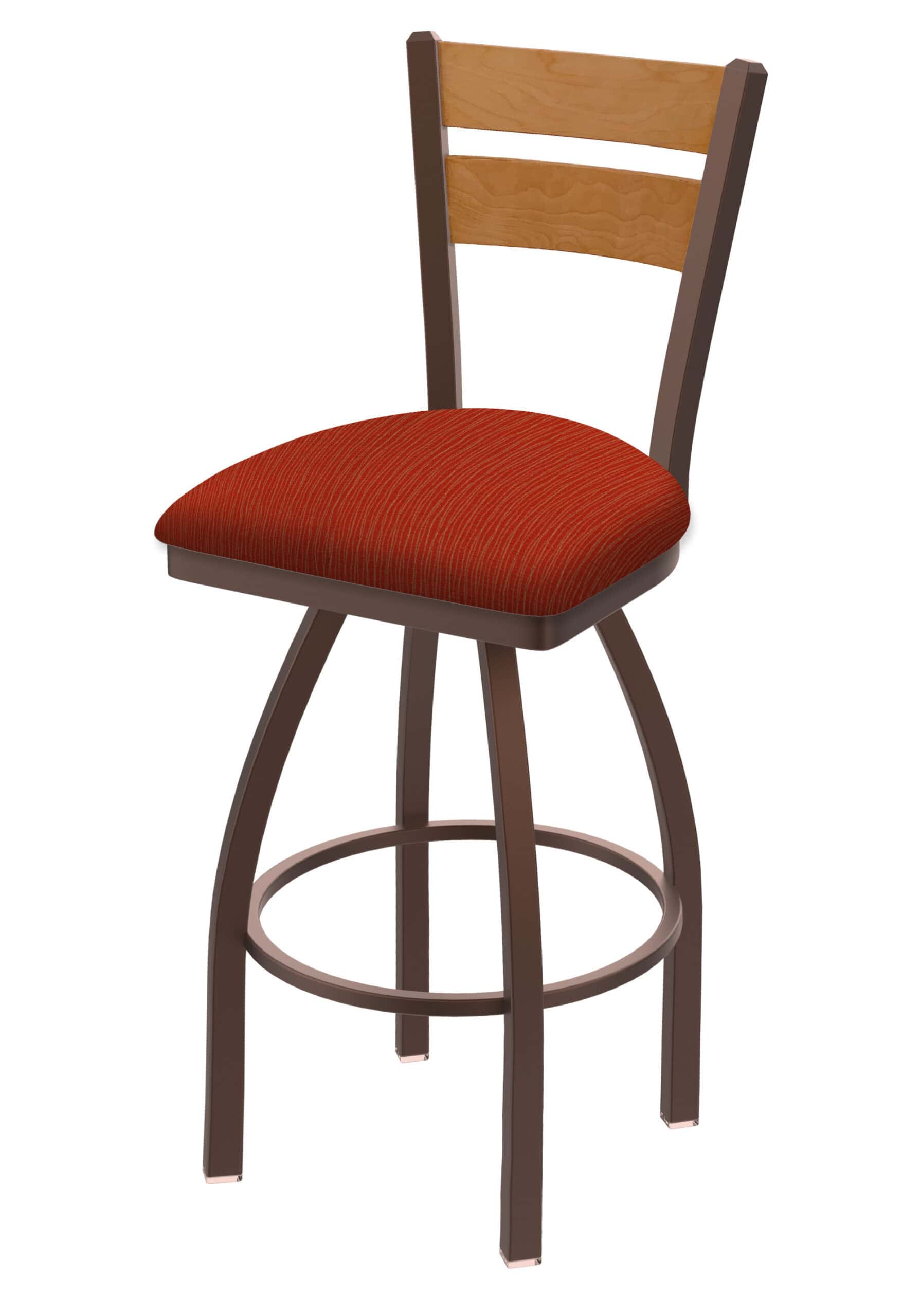 36-Inch Medium Two-Slat Back Bar Stool with Steel Frame, Bronze Finish, Graph Poppy Seat, and Single-Ring Base 4 36-Inch Medium Two-Slat Back Bar Stool with Steel Frame, Bronze Finish, Graph Poppy Seat, and Single-Ring Base