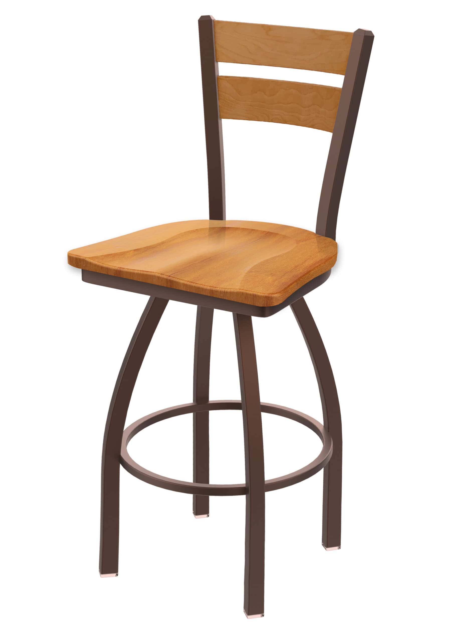 36-Inch Medium Two-Slat Back Bar Stool with Steel Frame, Bronze Finish, Medium Maple Seat, and Single-Ring Base 4 36-Inch Medium Two-Slat Back Bar Stool with Steel Frame, Bronze Finish, Medium Maple Seat, and Single-Ring Base