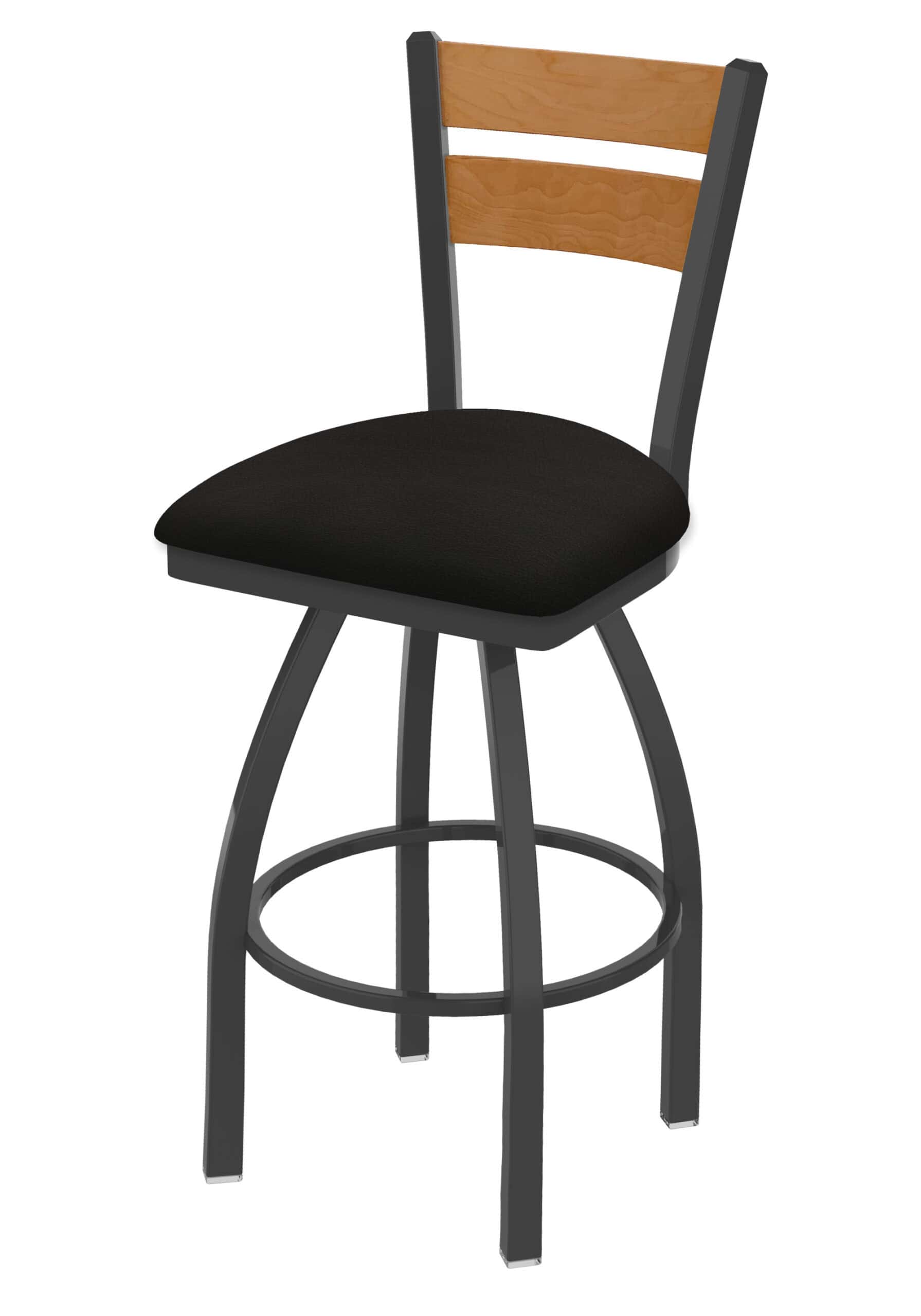 36-Inch Medium Two-Slat Back Bar Stool with Steel Frame, Pewter Finish, Canter Espresso Seat, and Single-Ring Base 4 36-Inch Medium Two-Slat Back Bar Stool with Steel Frame, Pewter Finish, Canter Espresso Seat, and Single-Ring Base